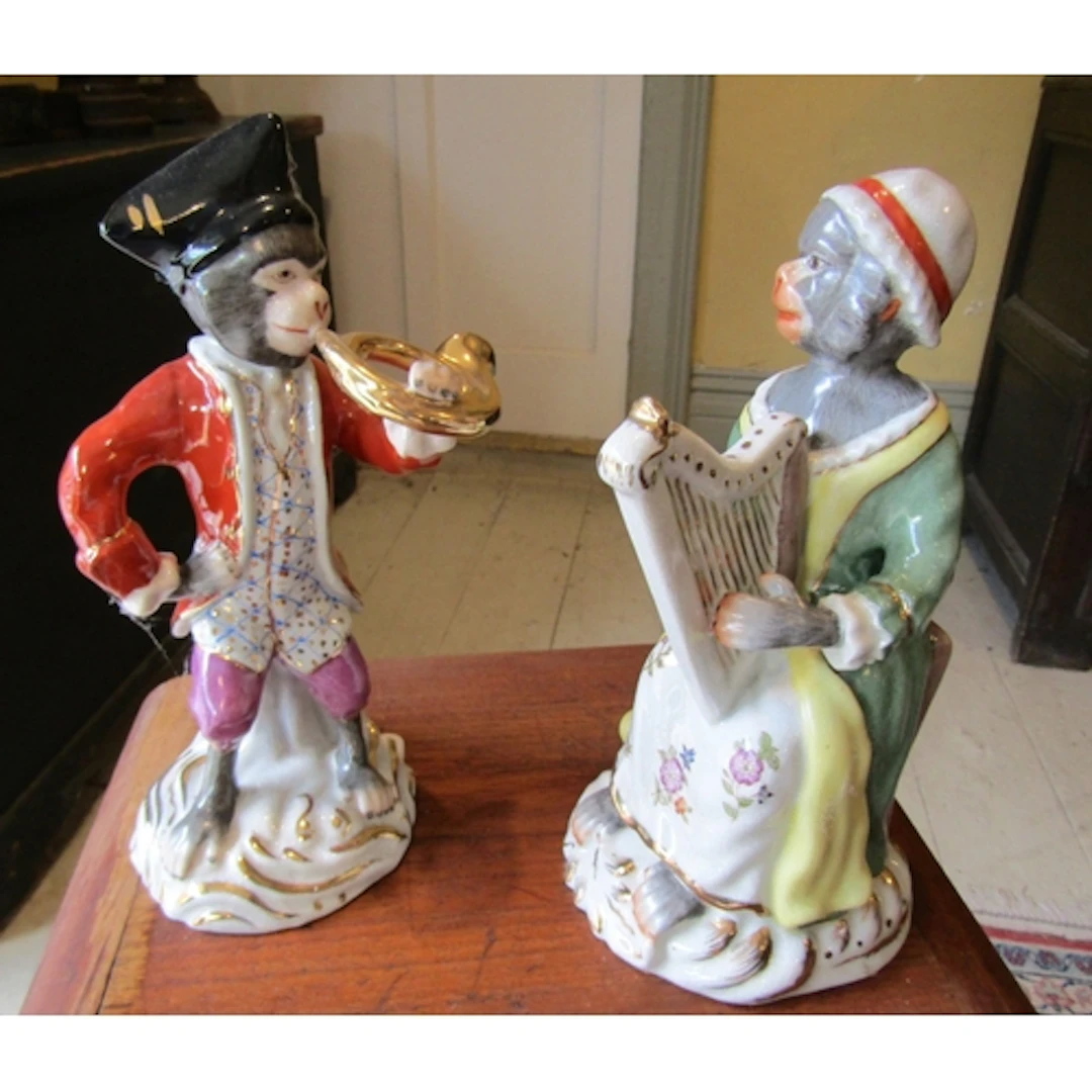 Pair of Continental Porcelain Figures of Musical Monkeys Eac...