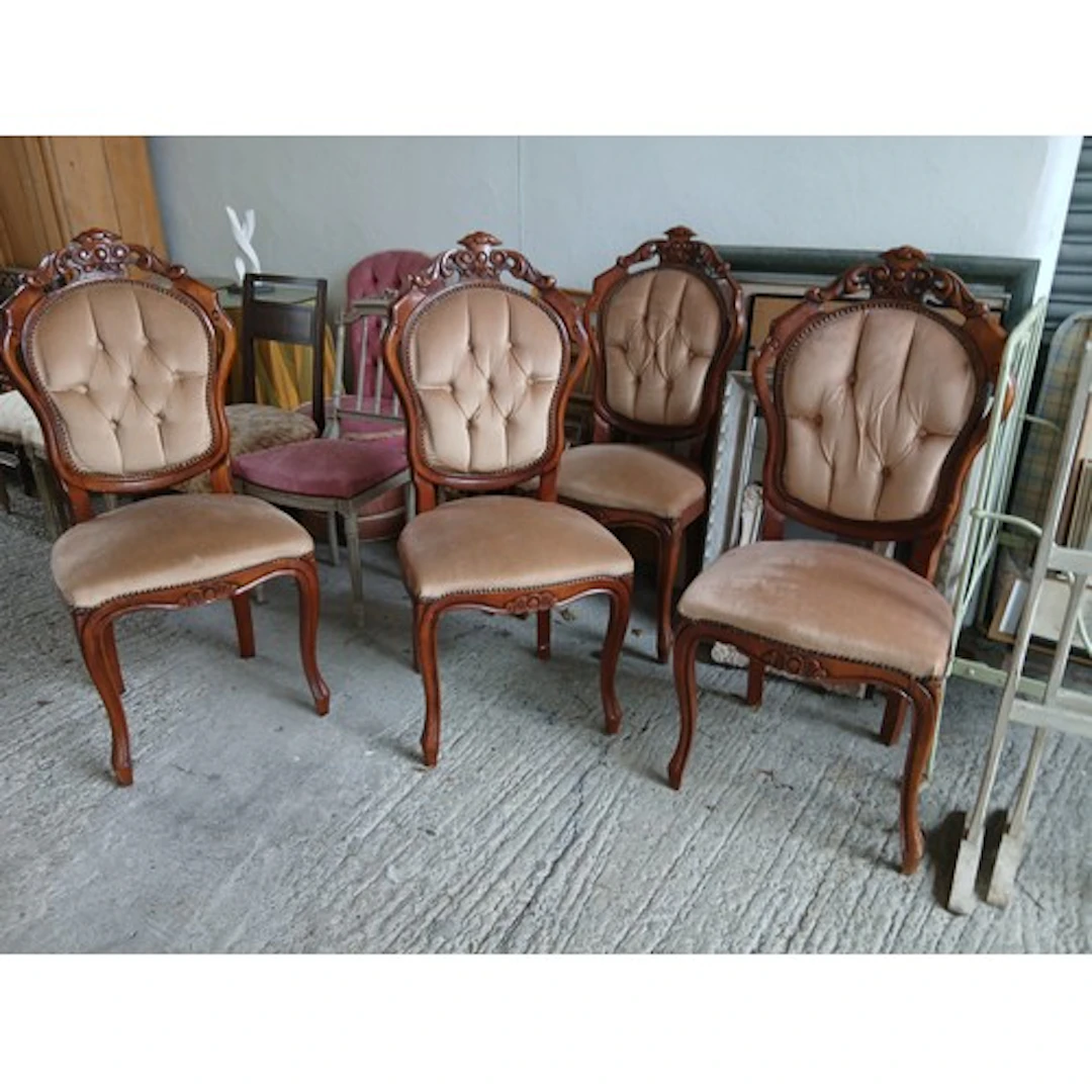 Set of Four Walnut Framed Chairs Upholstered Seats Above Sha...