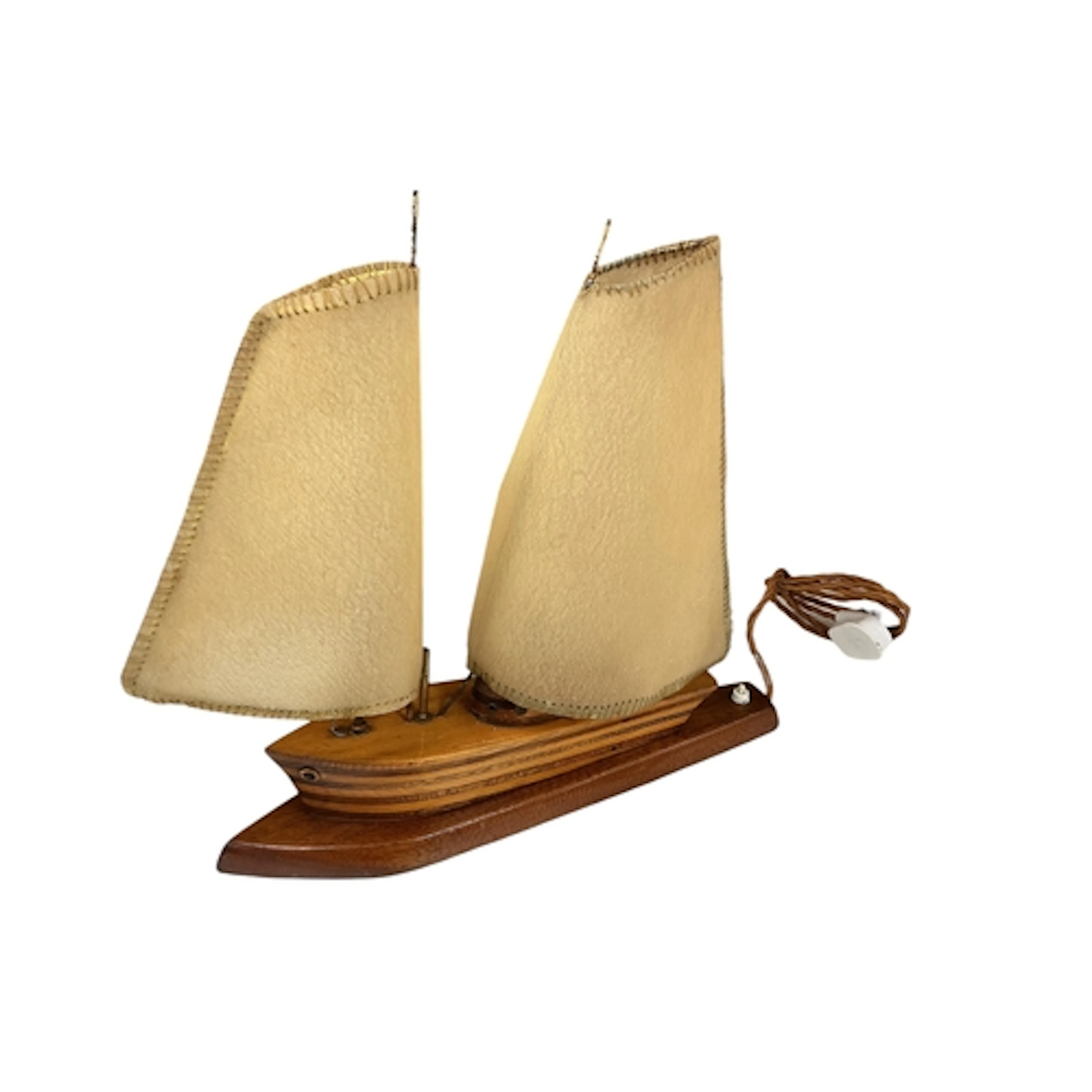 An Art Deco style mahogany and pine lamp modelled as a yacht...