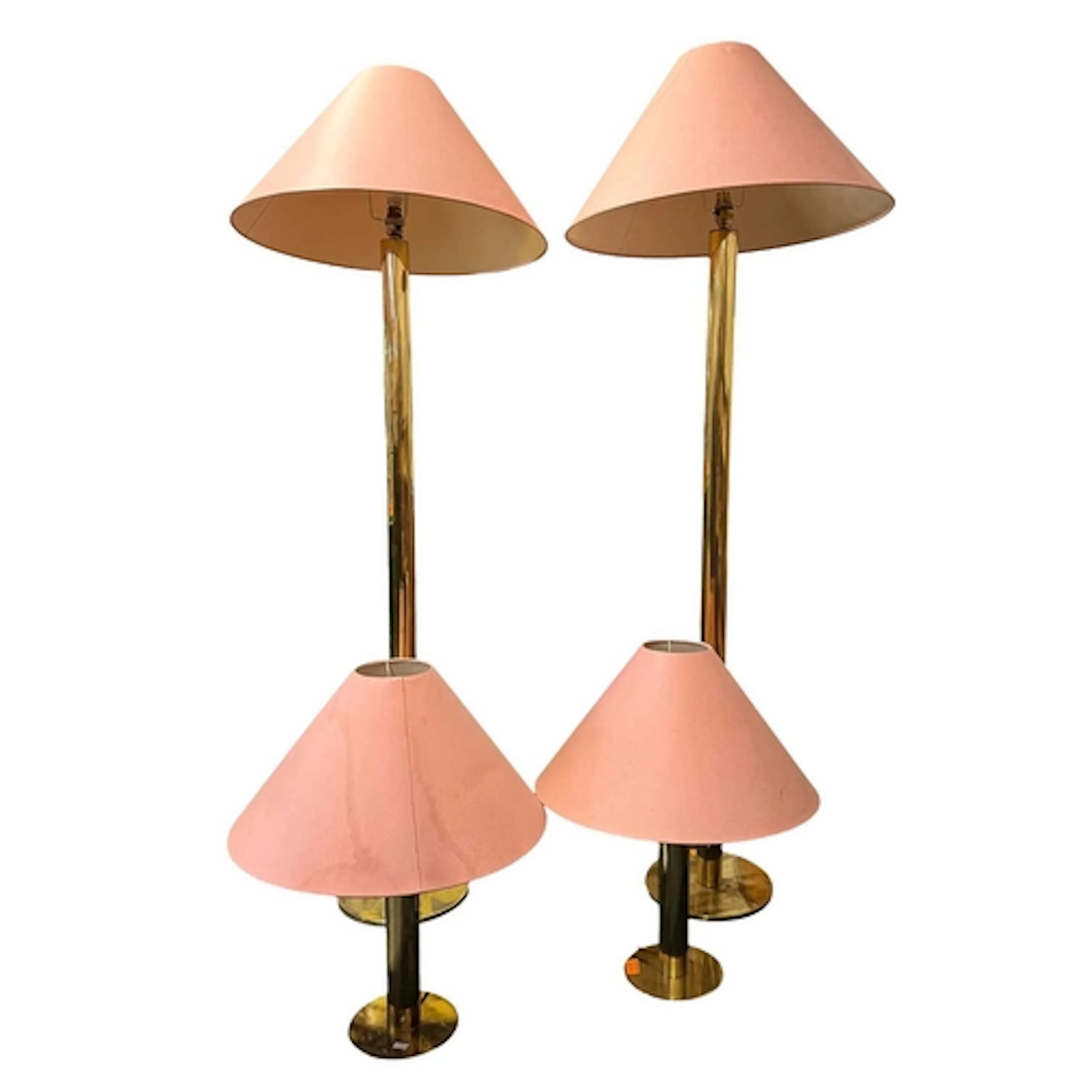 A set of four Hollywood Regency brass floor and table lamp l...