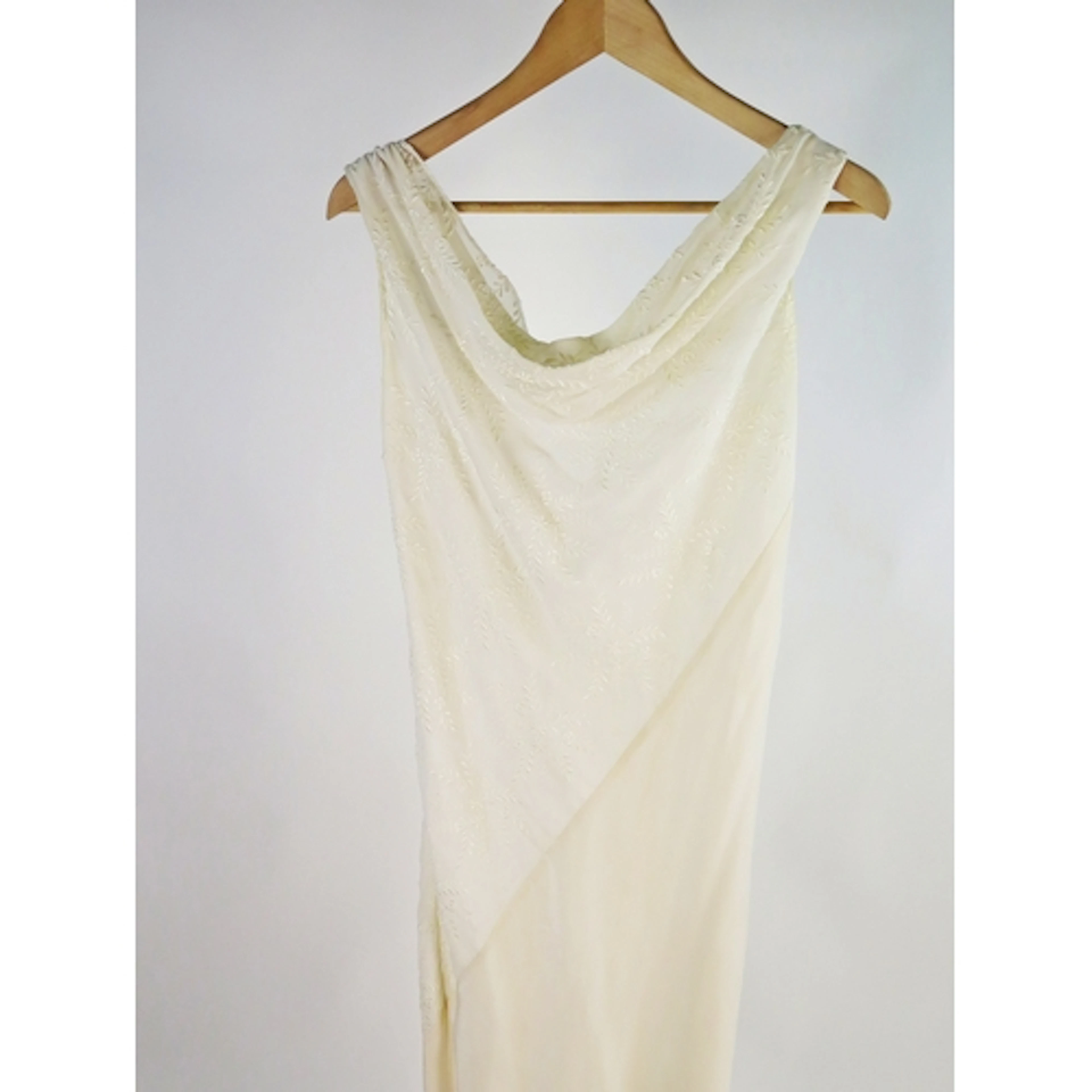 C. 1990s silk sheath wedding dress with cowl neckline and me...