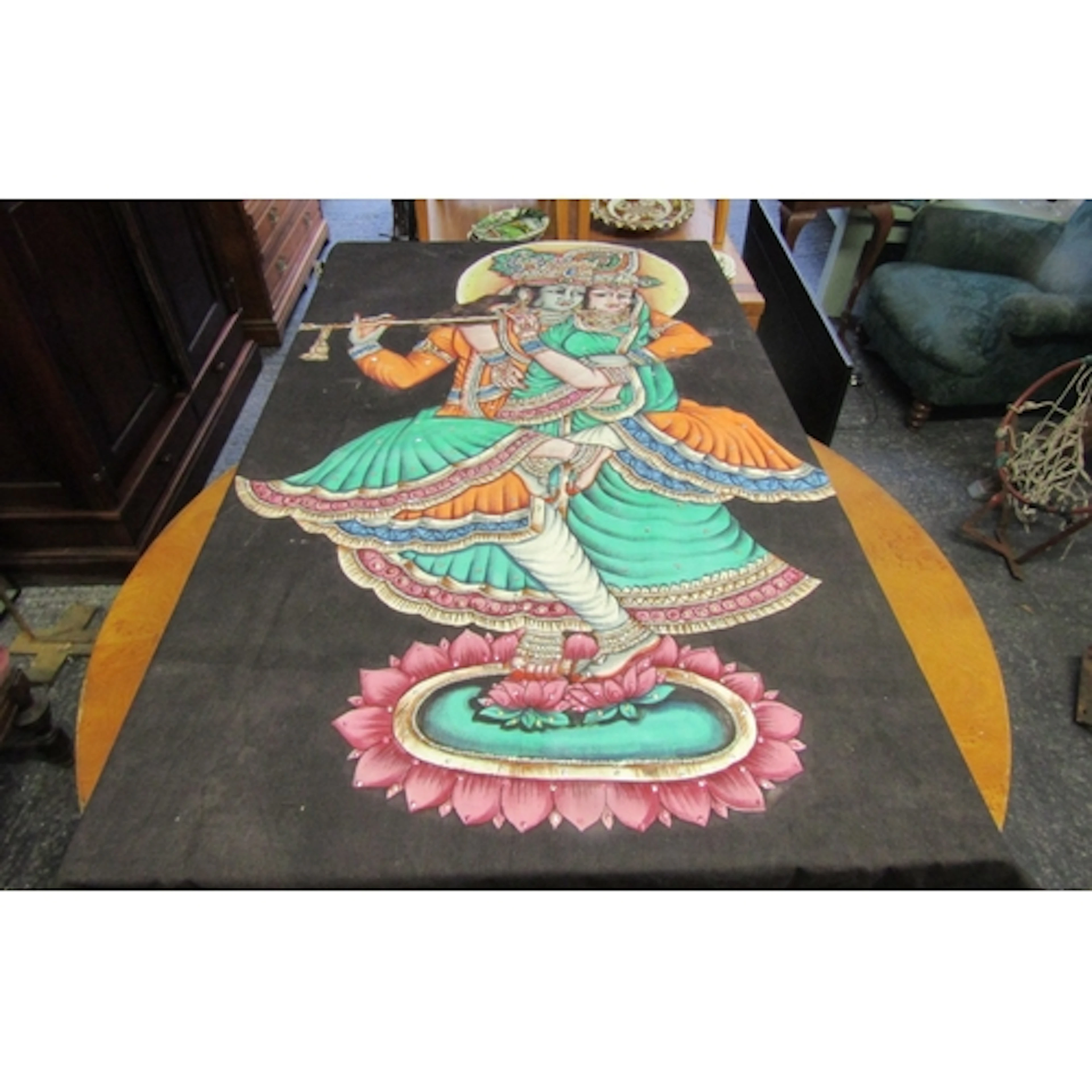 Batik Watercolour of Musical Couple Approximately 4ft 6 Inch...