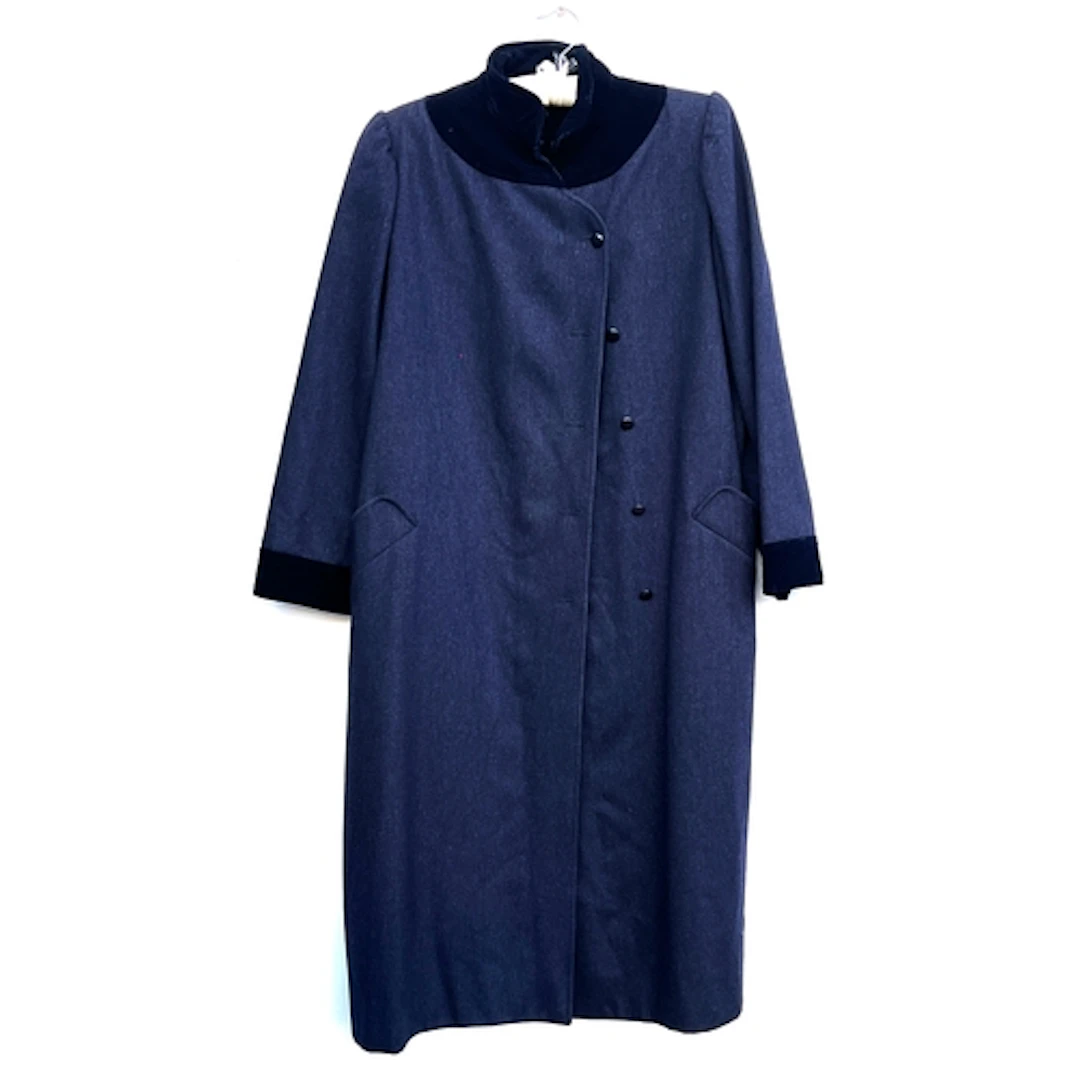 An Emanuel Ungaro navy blue wool coat with velvet collar and...