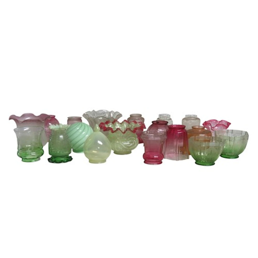 A MIXED GROUP OF 19TH CENTURY GLASS SHADES various colours, ...