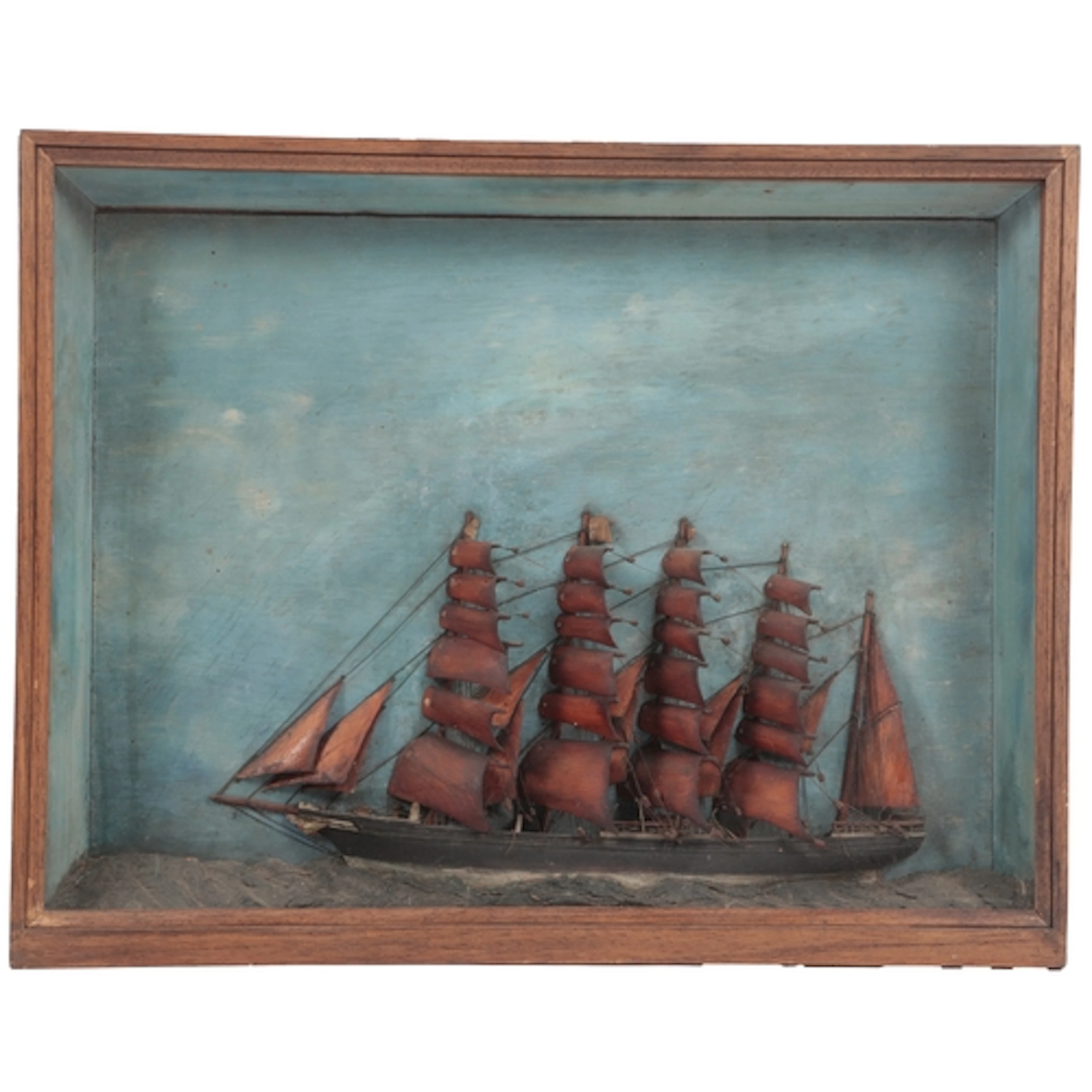 Folk Art - A diorama of a ship at sea, early 20th century, m...
