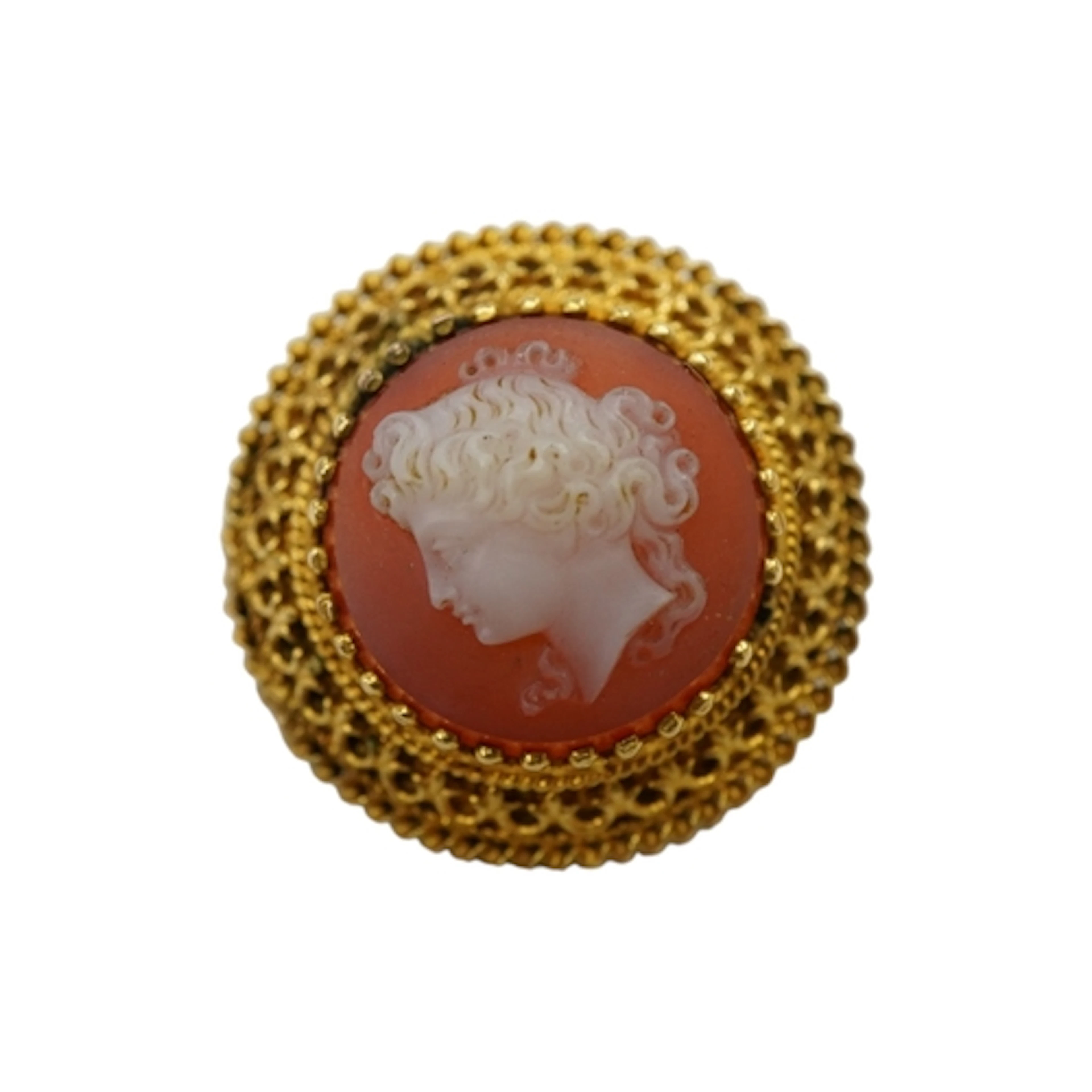 A Victorian yellow metal mounted cameo hardstone brooch, wit...