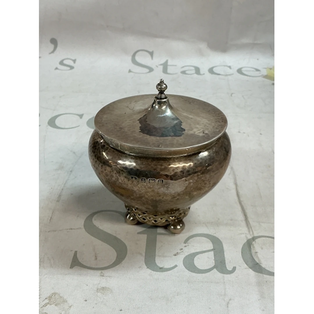 A London hallmarked silver lidded pot. Total Weight 170g.&nb...