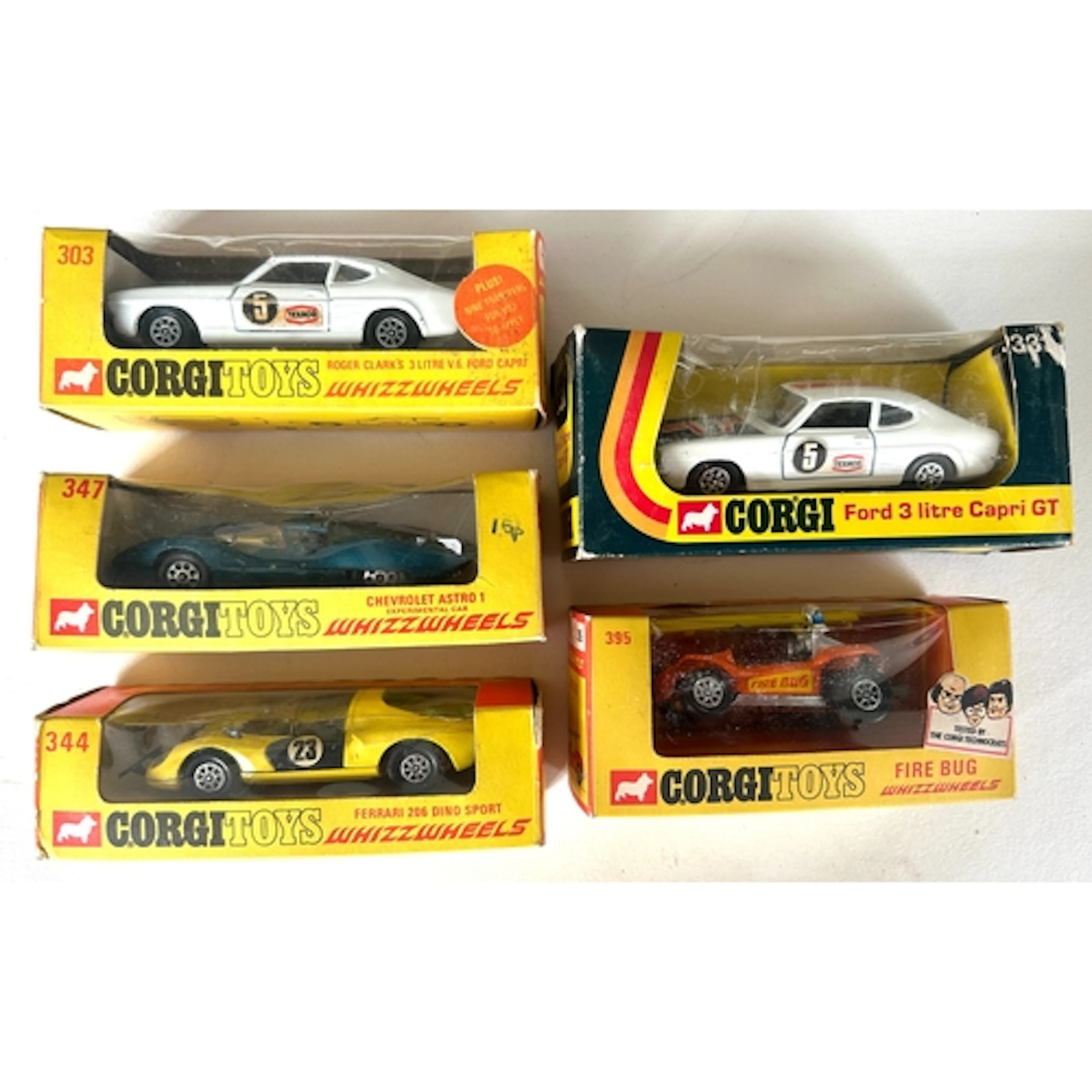 5 Corgi Whizzwheels. Ferrari 206 Dino Sport (344) in yellow ...