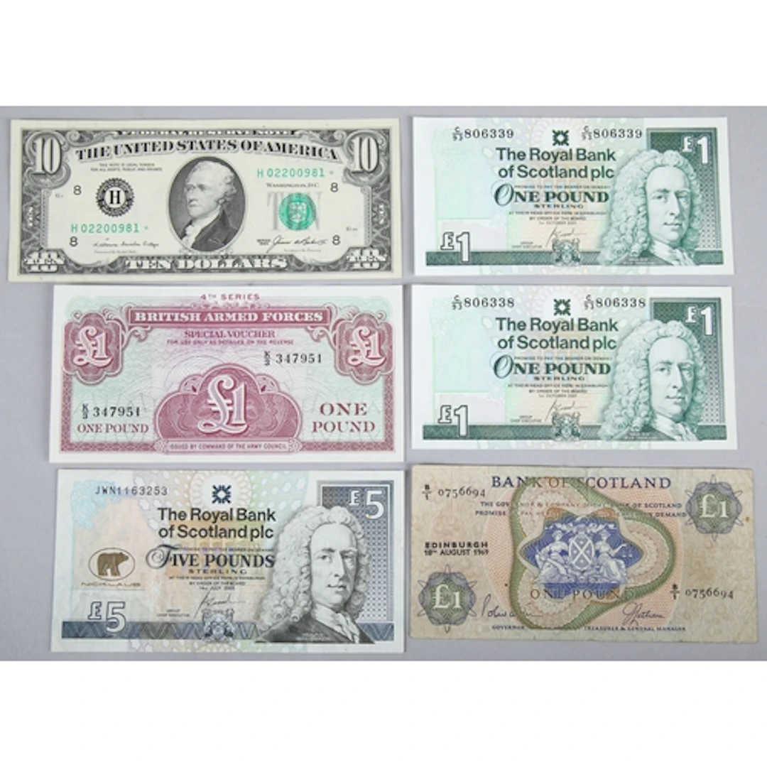 United states of America 10 dollar note, British armed force...