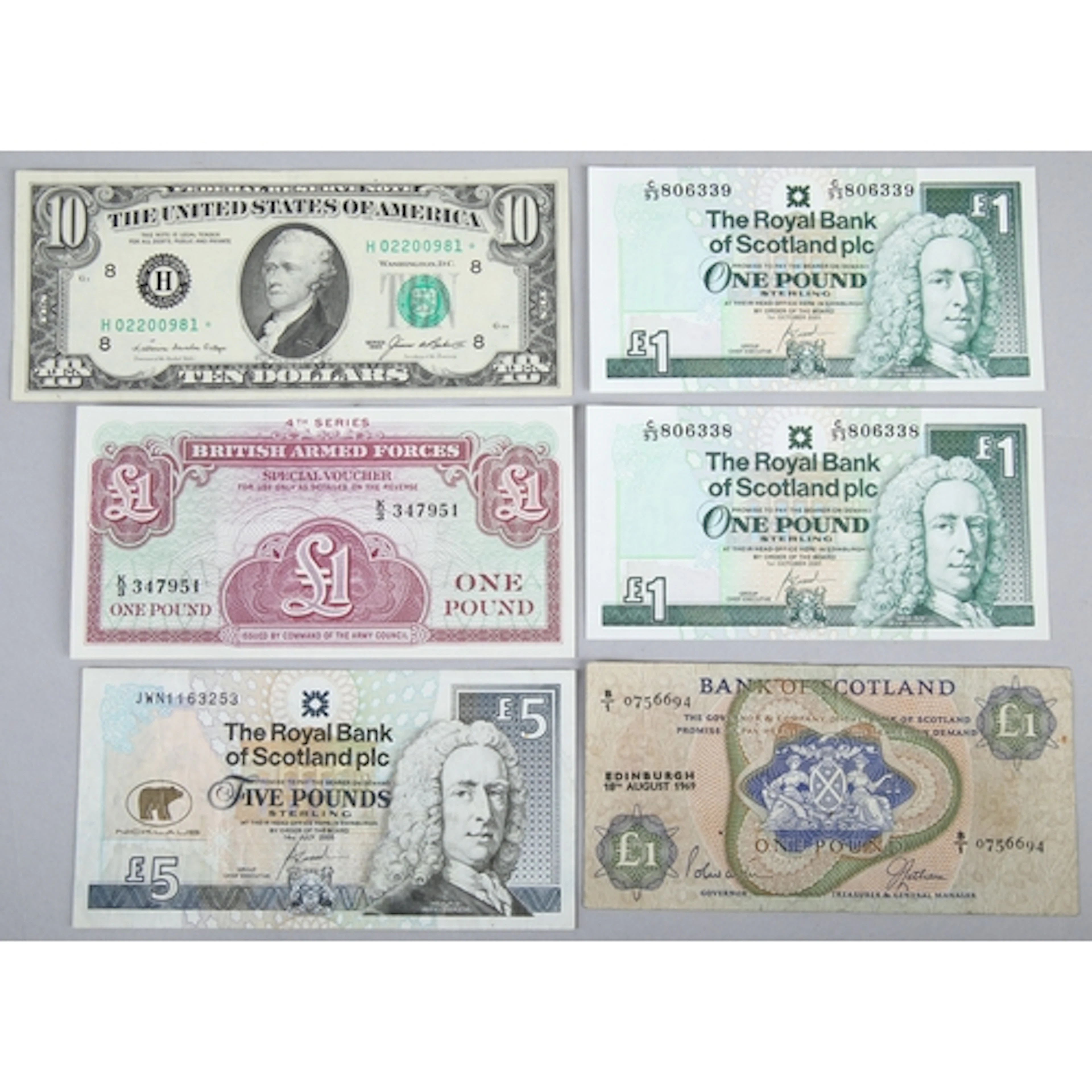 United states of America 10 dollar note, British armed force...
