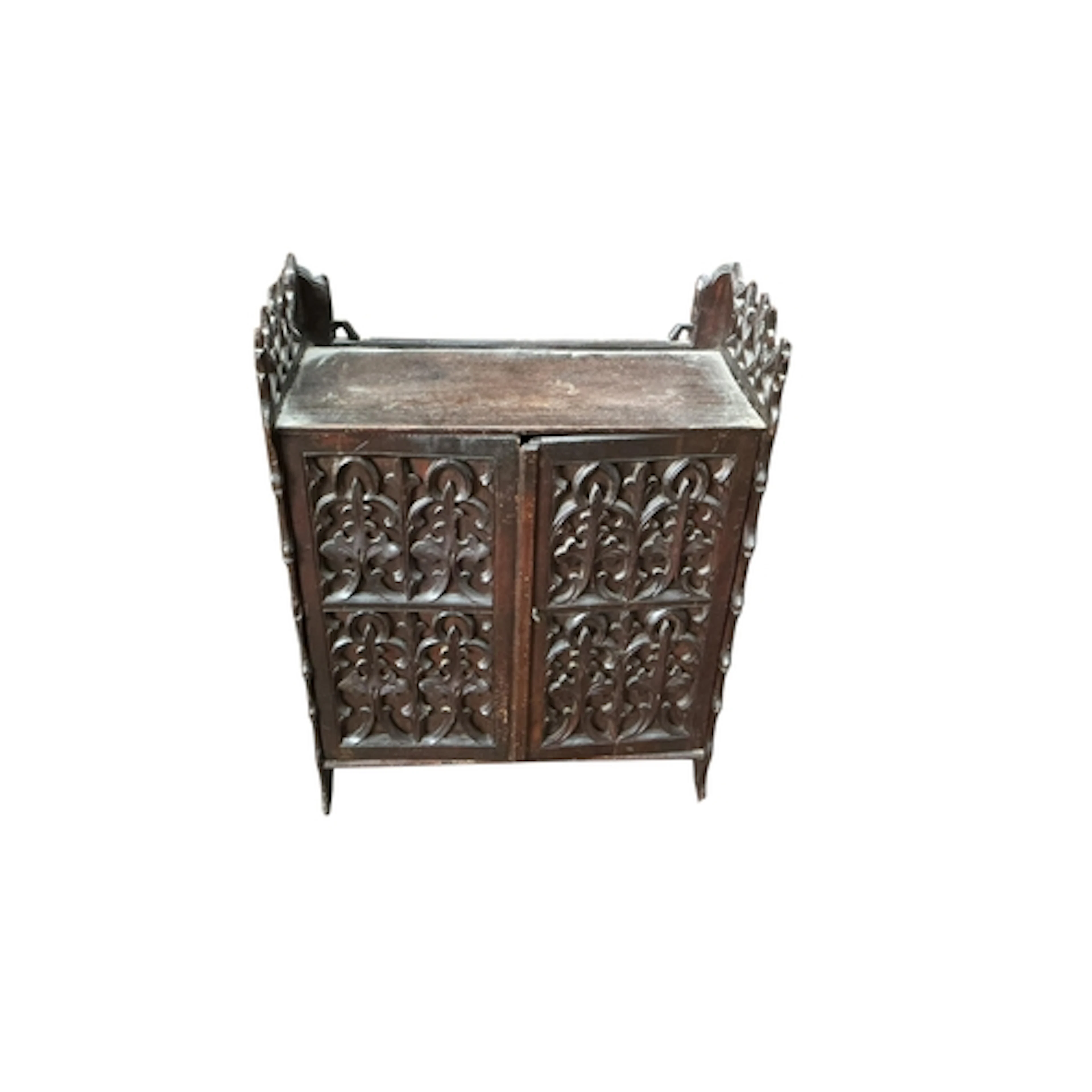 A Gothic style oak hanging wall cupboard, width 58cm, depth ...