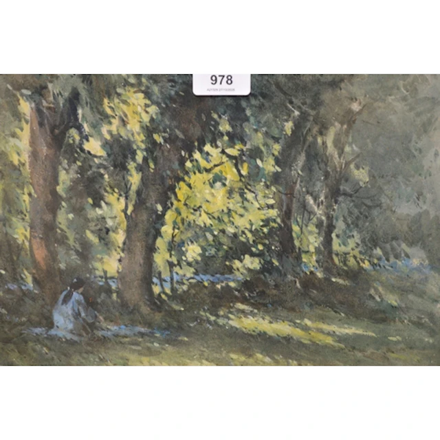Watercolour, a girl in a wooded landscape, signed Holden, 27...