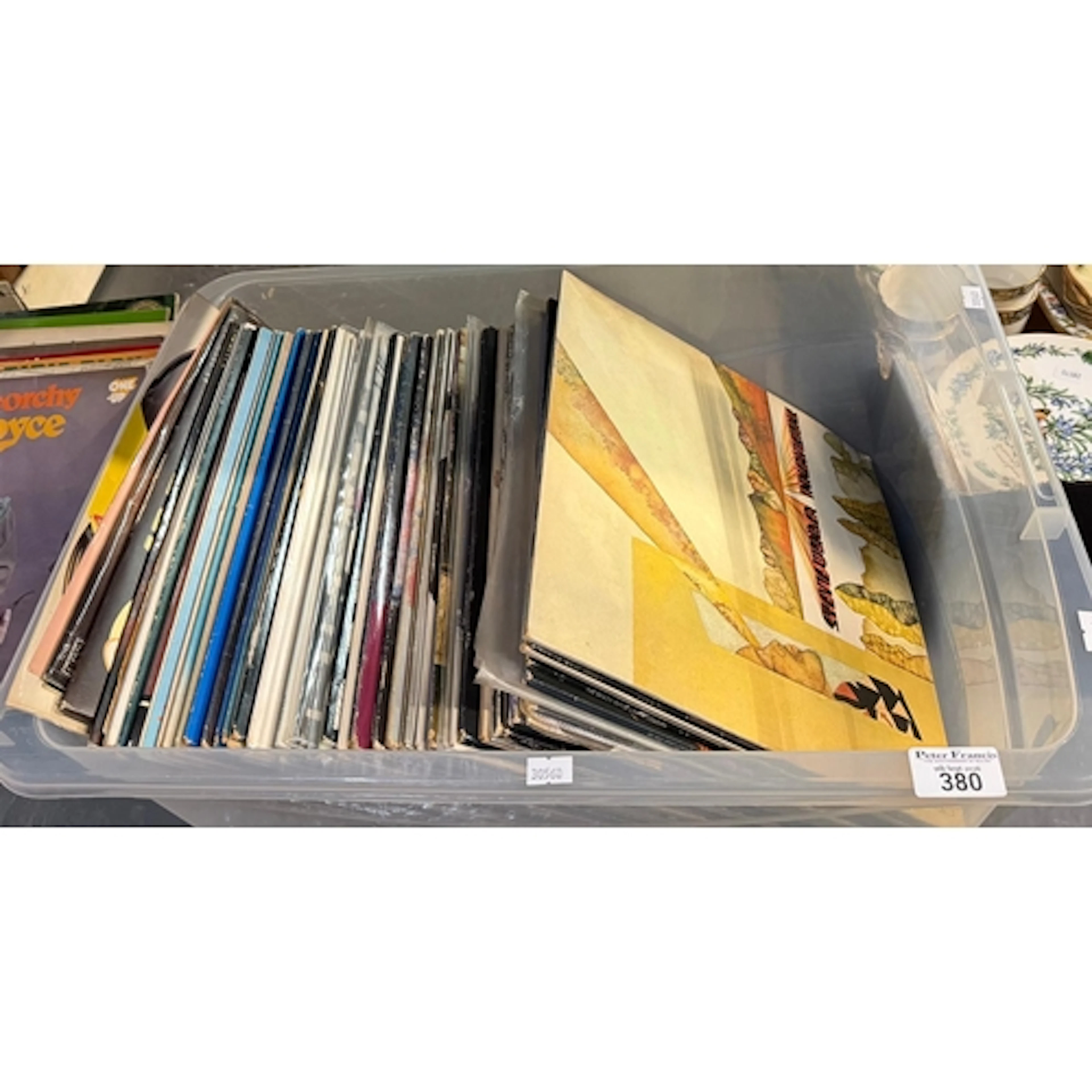 Box of assorted vinyl LPs to include: Stevie Wonder, Bee Gee...