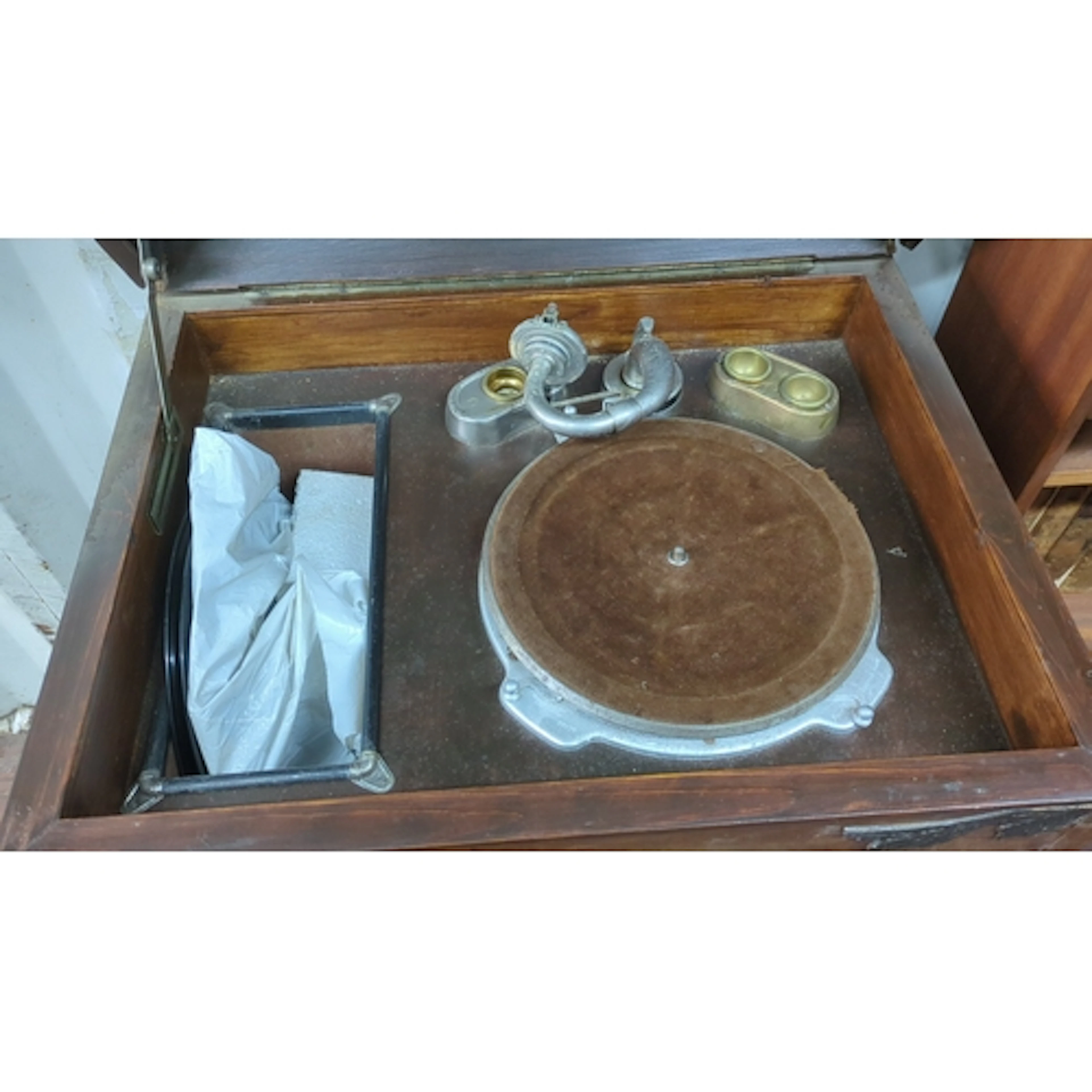 Early 20th century stained wood gramophone cabinet of rectan...