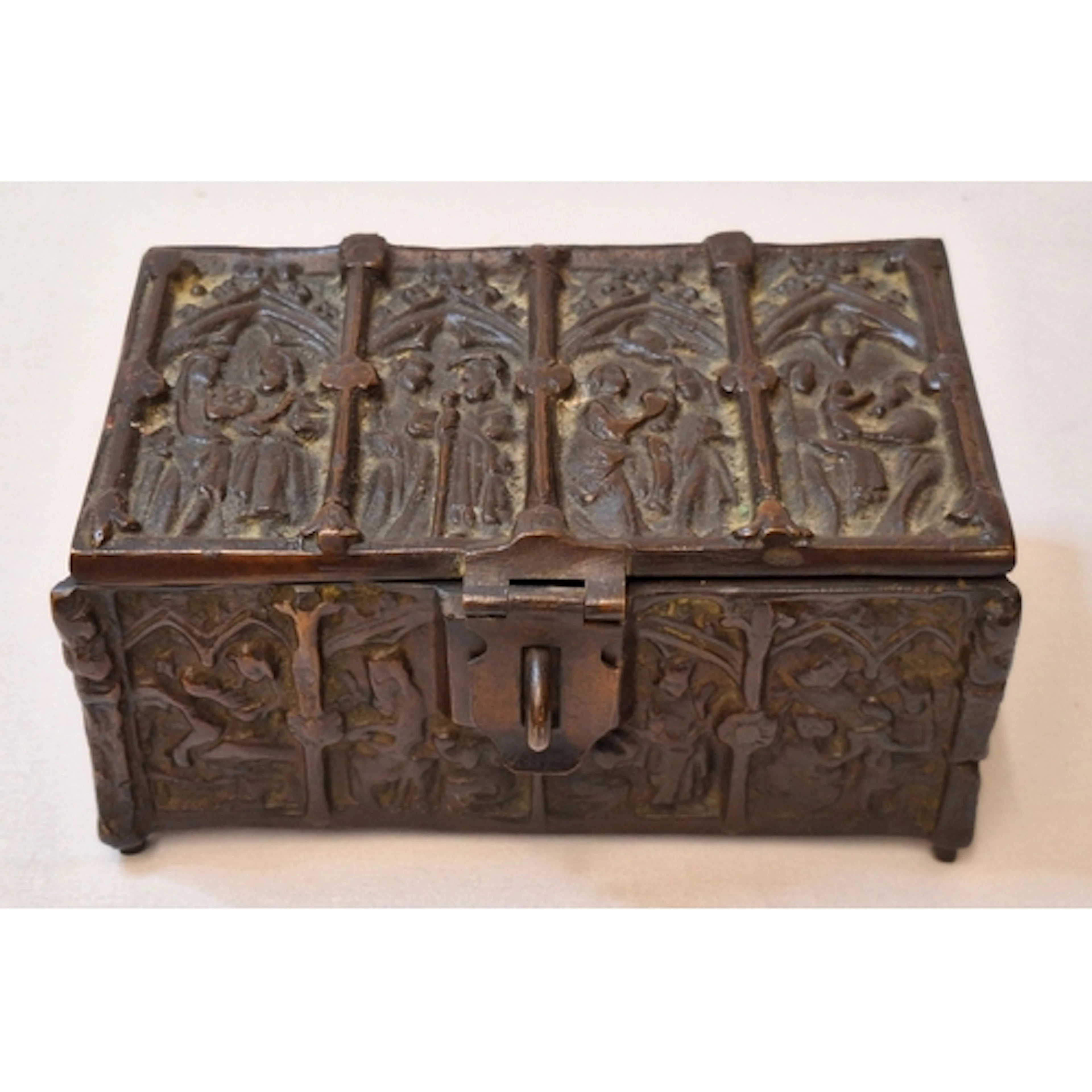 Vintage Brass/Bronze Gothic Revival Trinket Box/Casket with ...