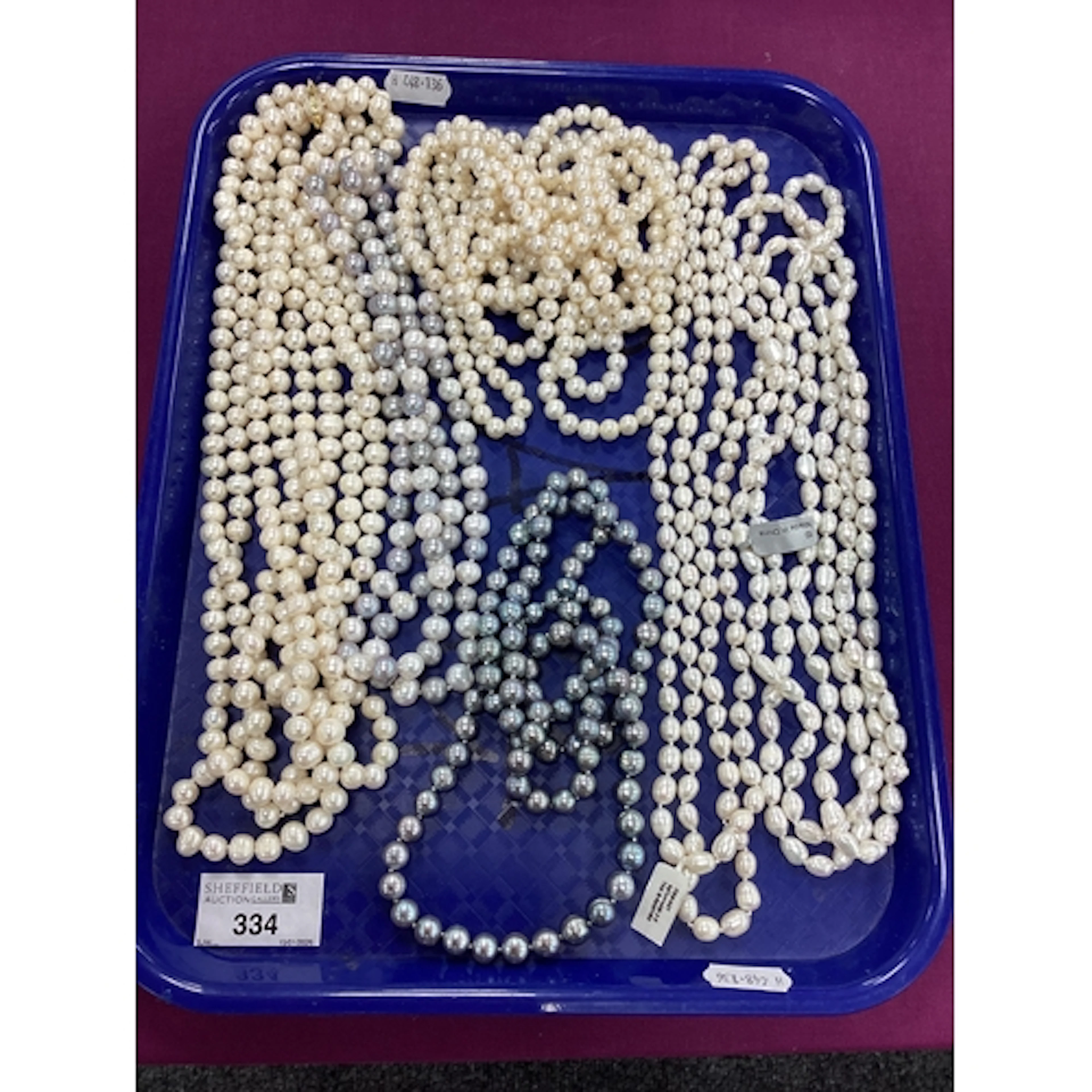 A Collection of Long Freshwater Pearl Bead Necklaces, includ...
