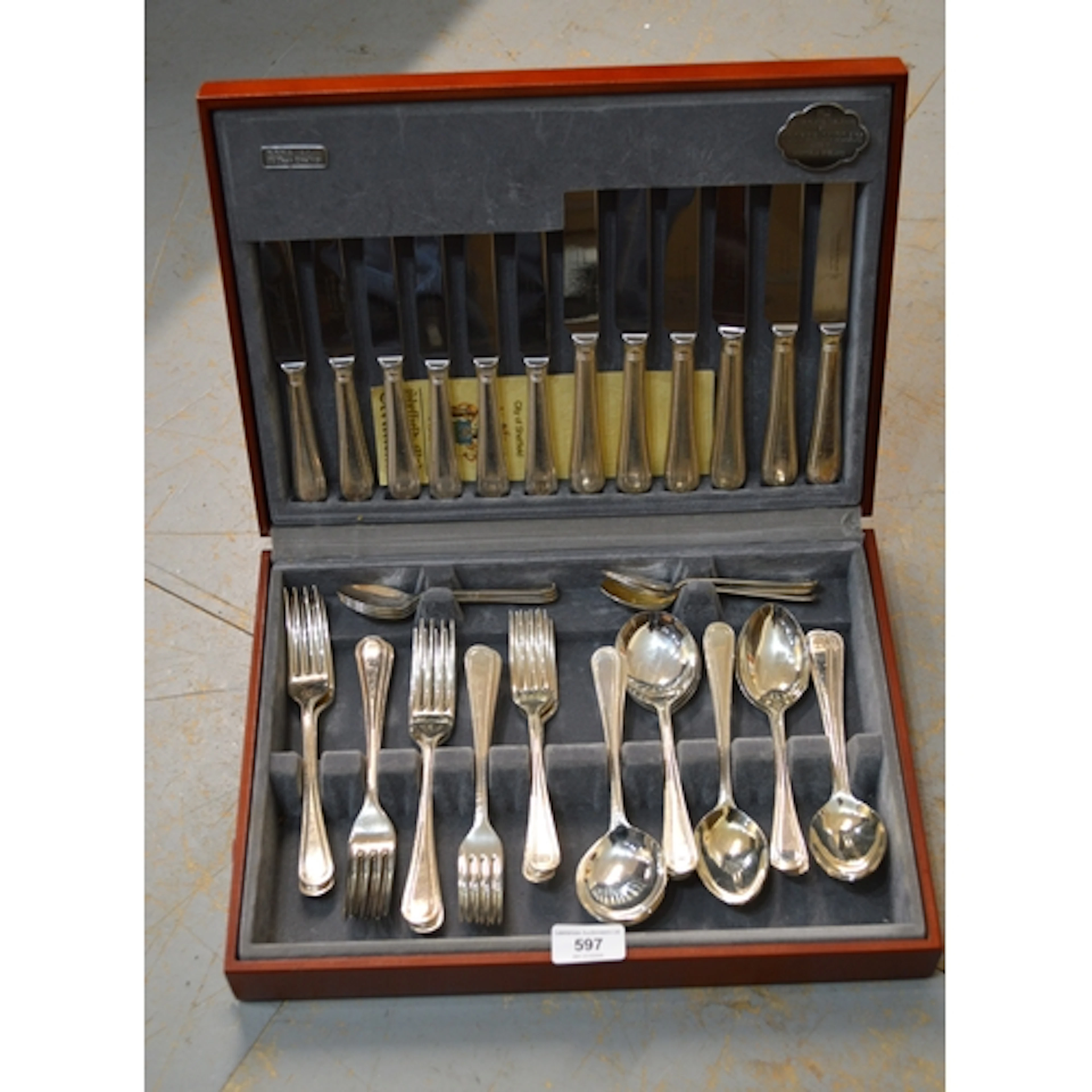 Modern six place setting silver plated canteen of Bead patte...