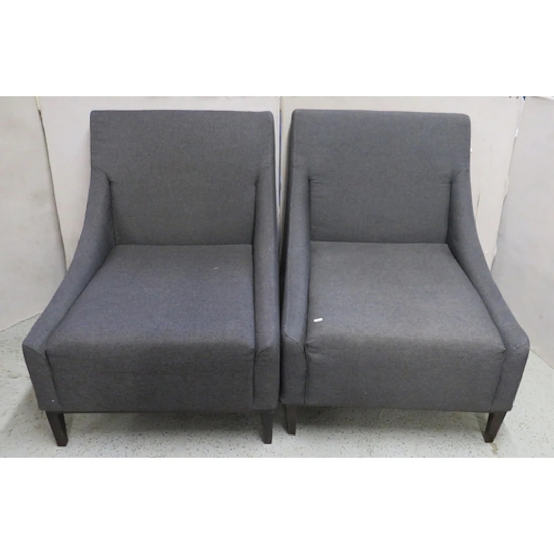 Pair Large Dark Grey Accent Chairs, fabric cushions, black t...