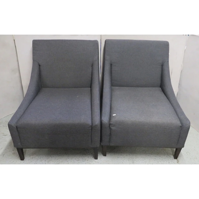 Pair Large Dark Grey Accent Chairs, fabric cushions, black t...