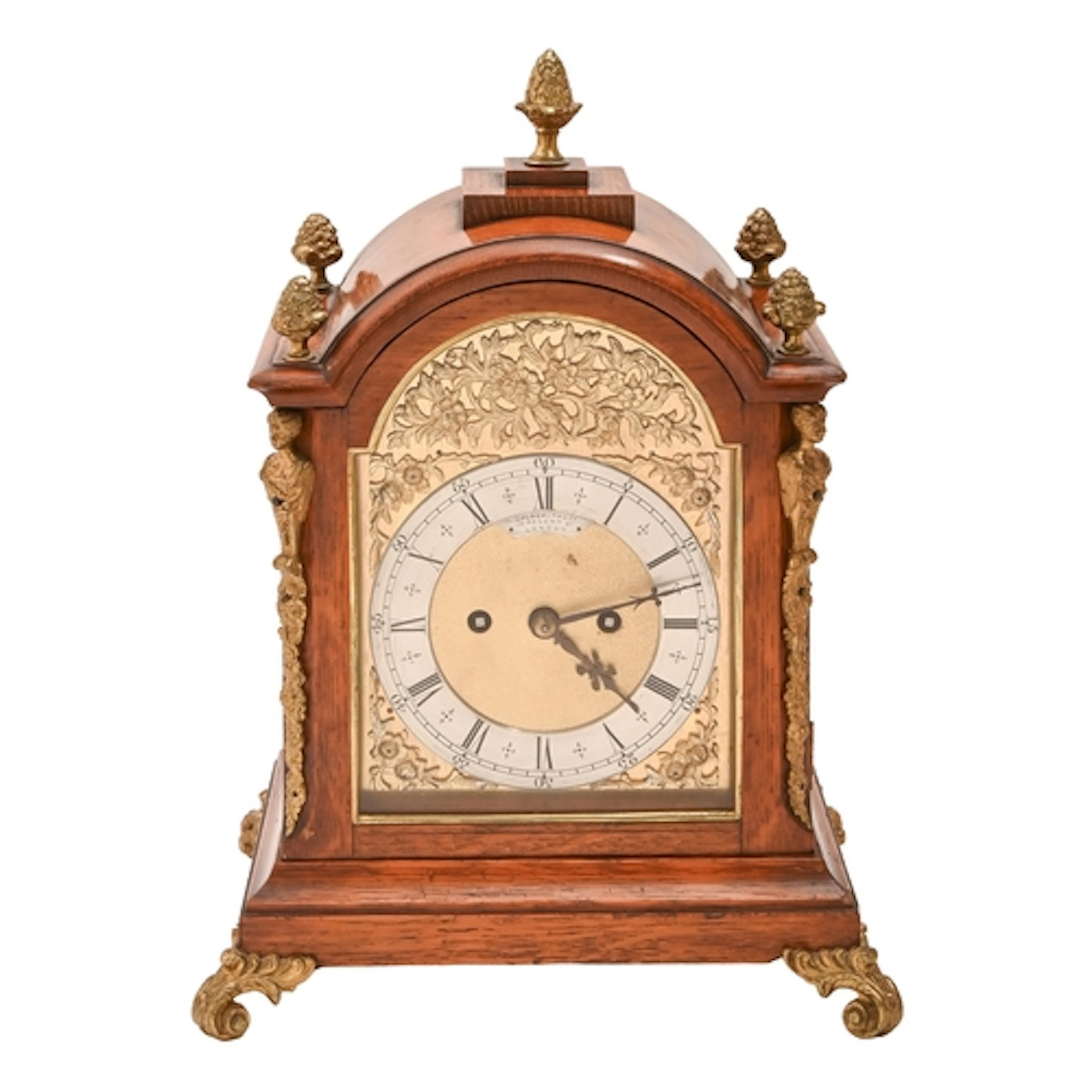 A Victorian ormolu mounted walnut bracket clock, with fus&ea...