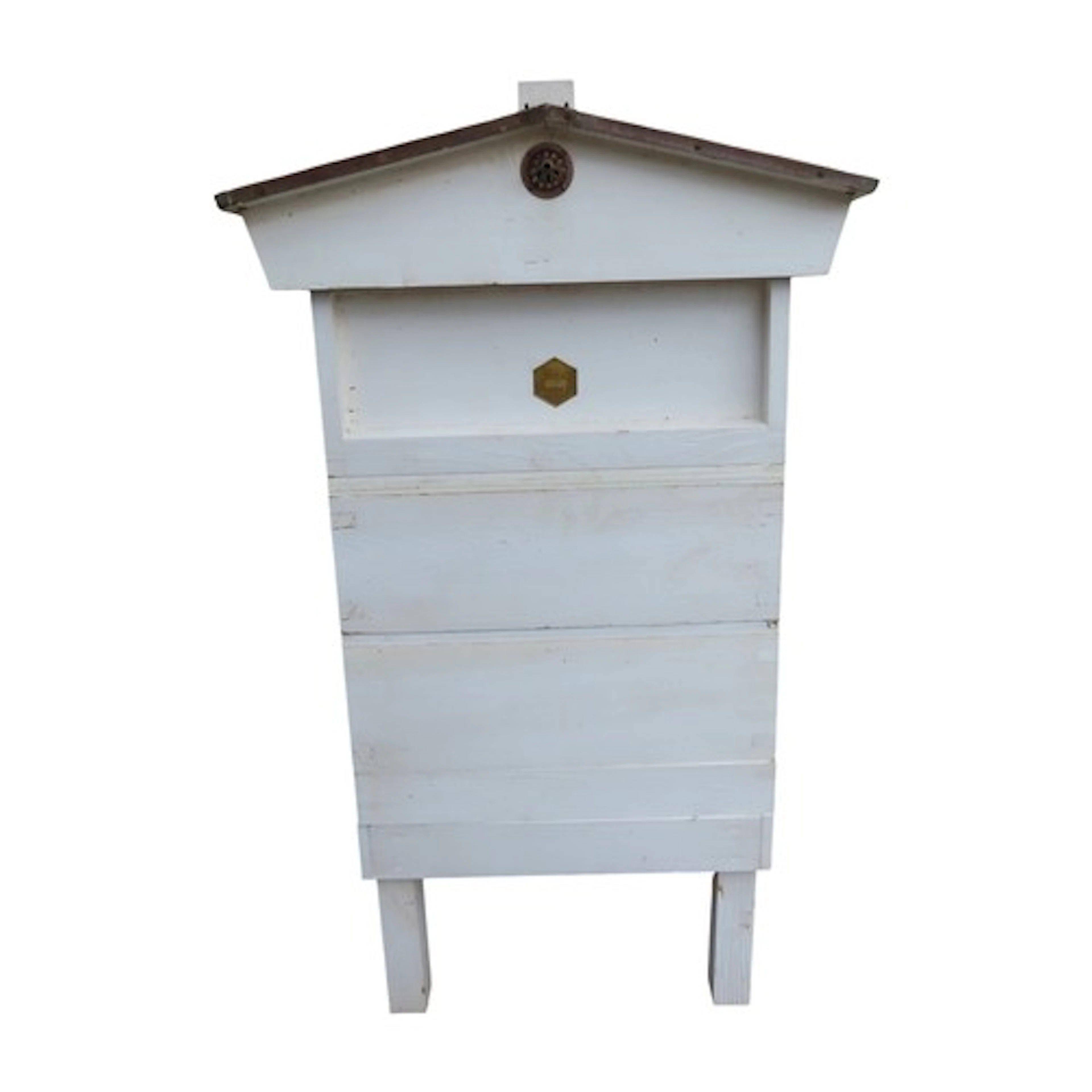 A Thorn & Co painted traditional sectional beehive with copp...