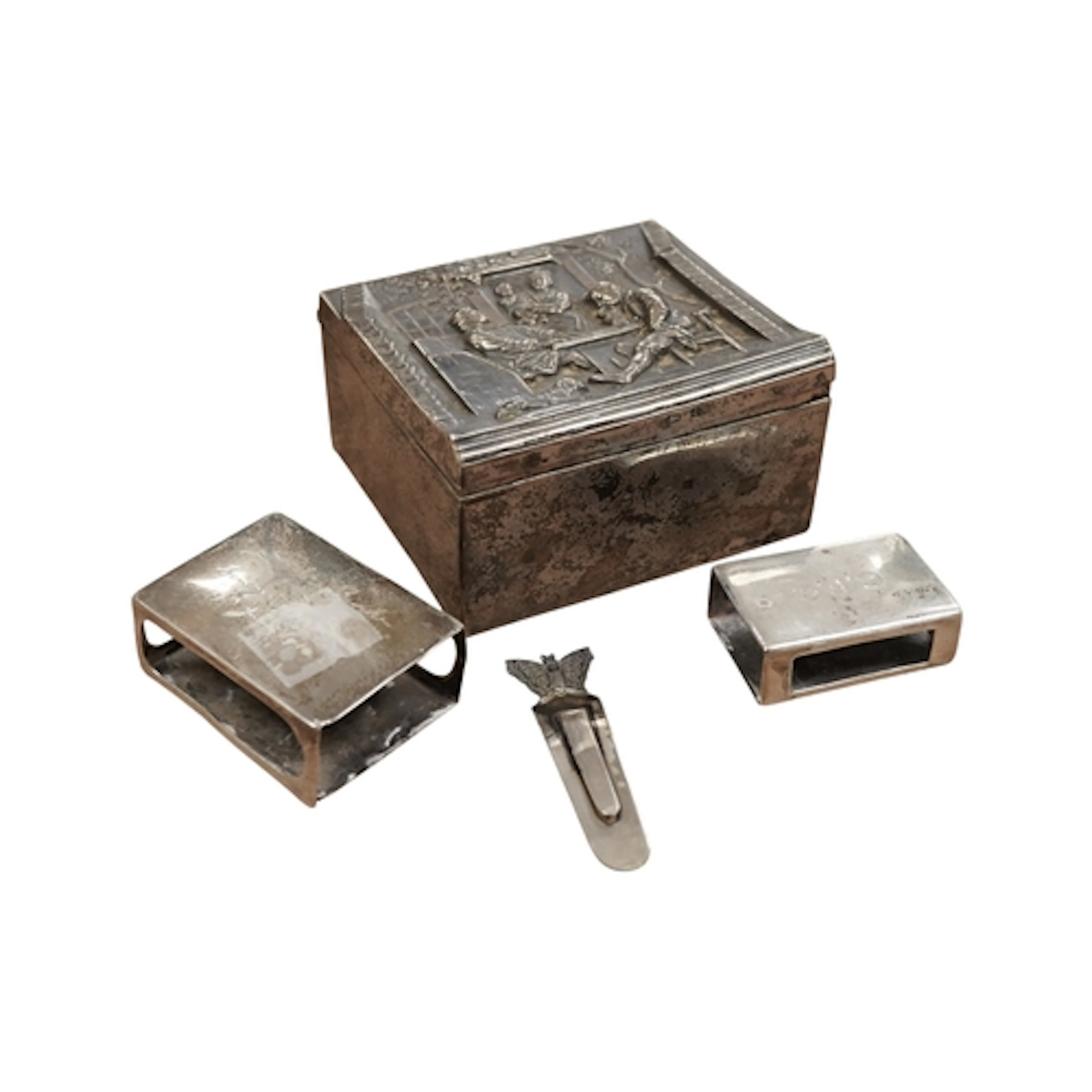 An Edwardian embossed silver mounted square cigarette box, B...