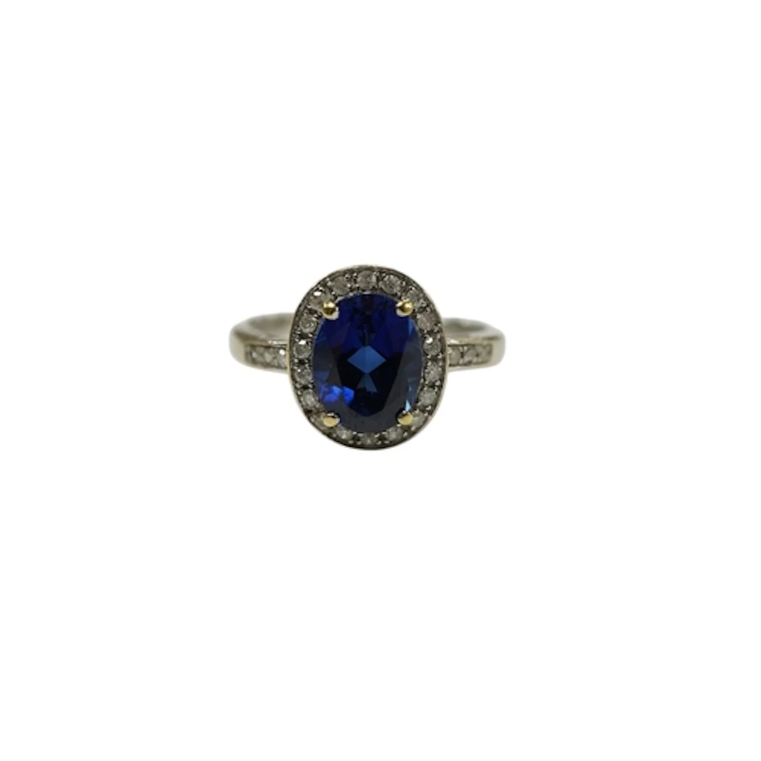 A modern 18ct white gold, synthetic sapphire and diamond set...