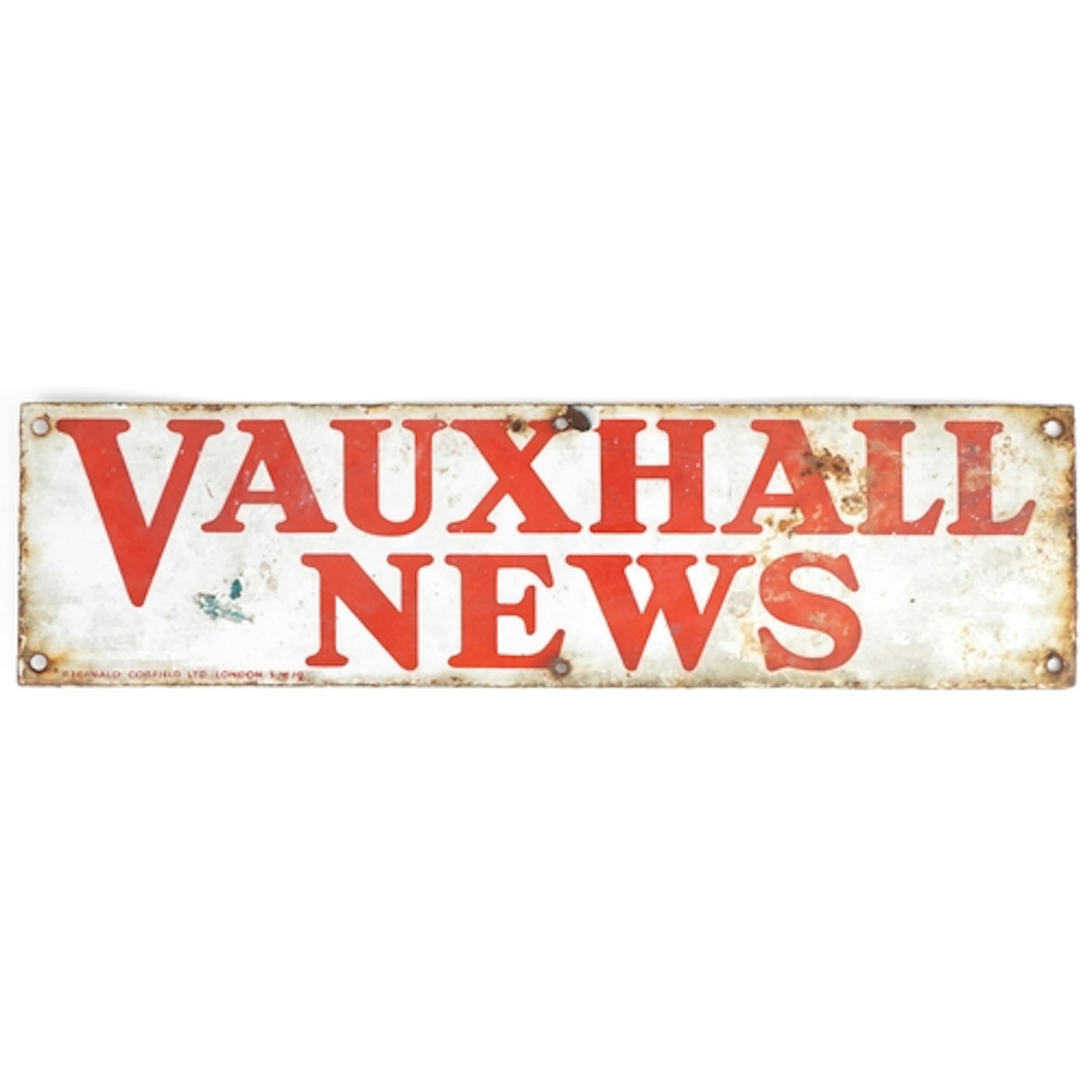 Vintage Vauxhall News enamelled advertising sign, 47cm x 13c...