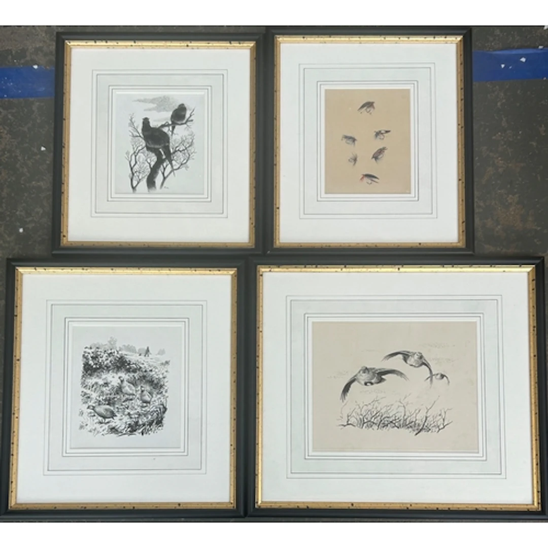 Attributed to Roger McPhail, three game bird pen and ink and...