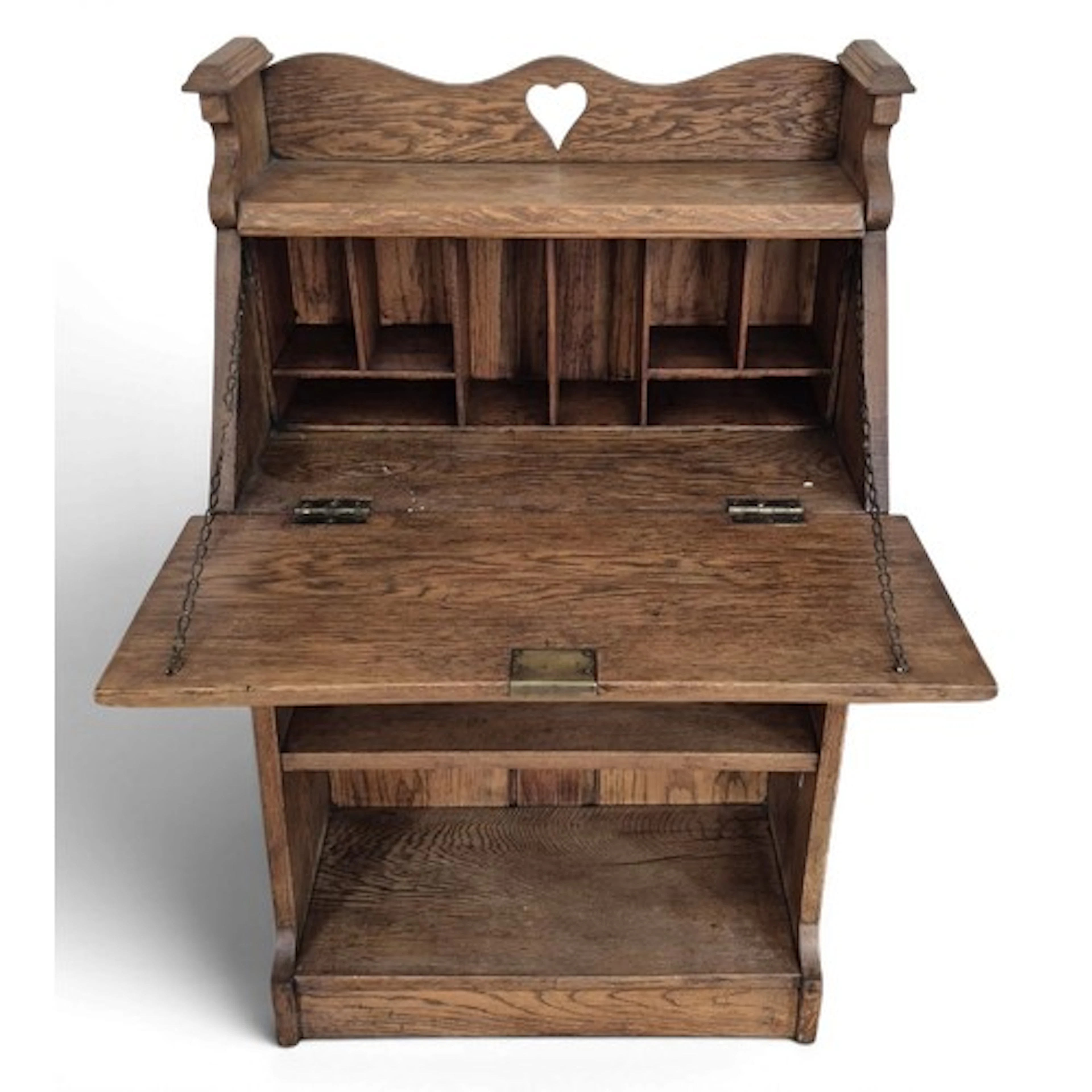 An Arts and Crafts oak bureau 109cm h x 44cm w x 43cm d with...