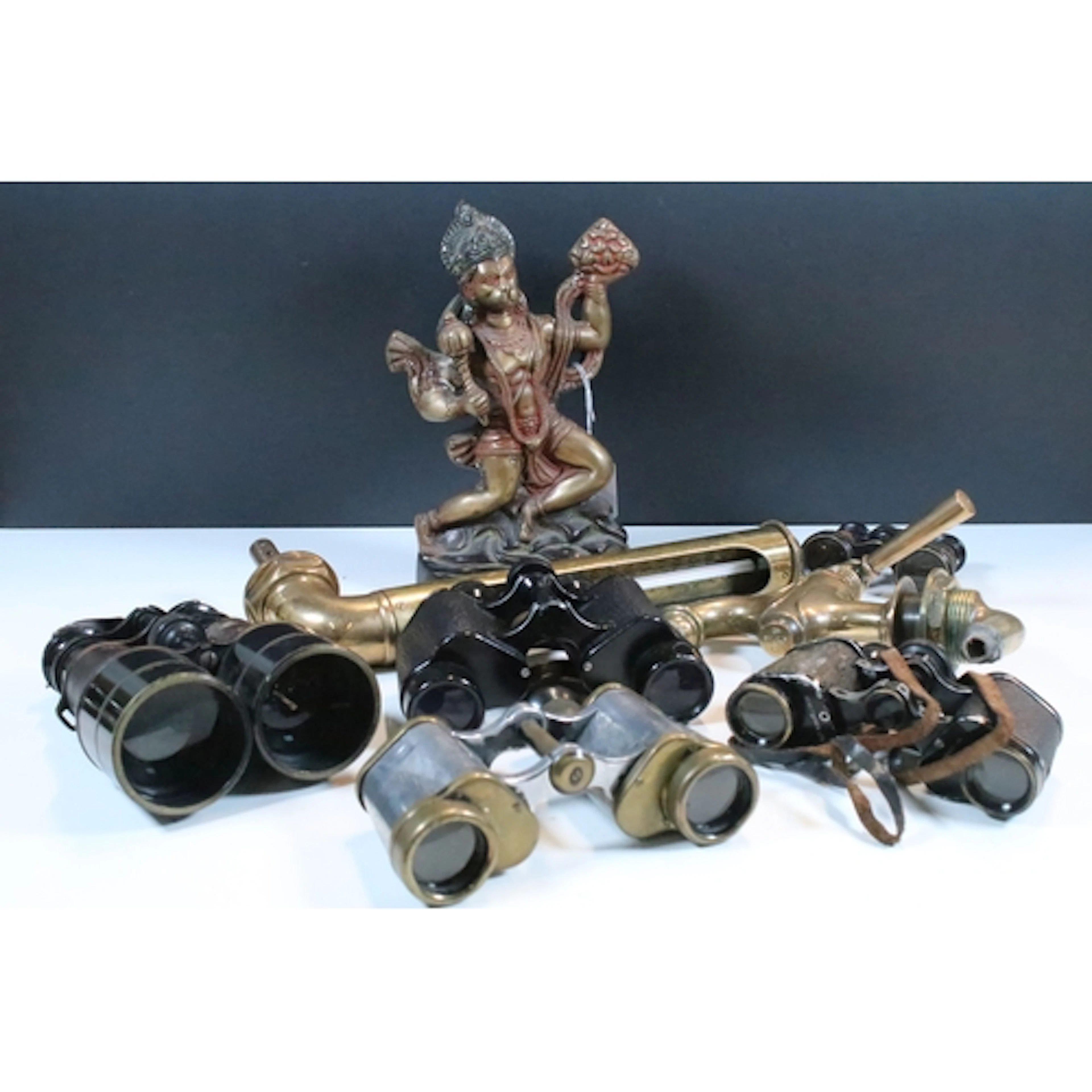 Group of five sets of vintage binoculars together with brass...