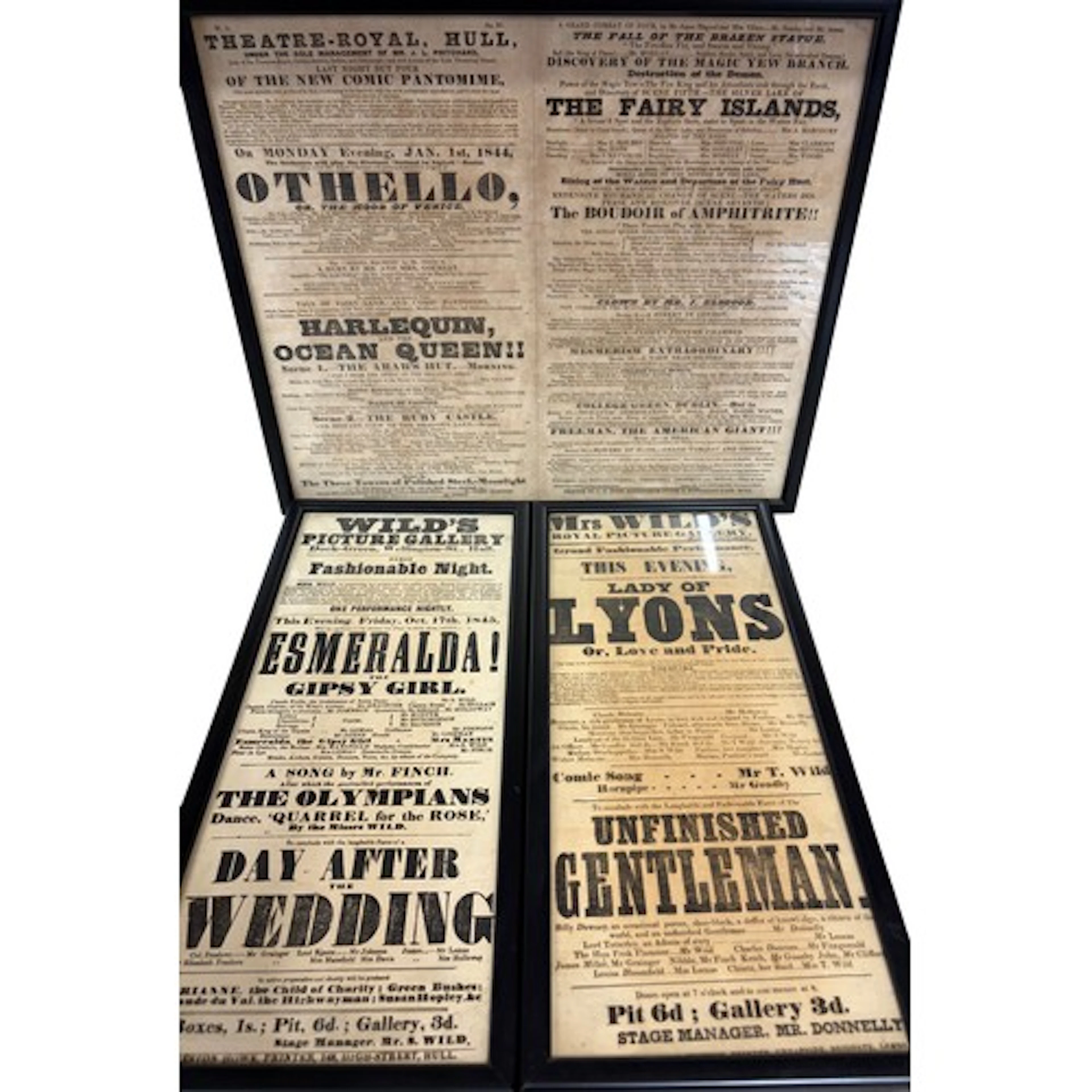 Three framed theatre posters from the mid 1800's relating to...