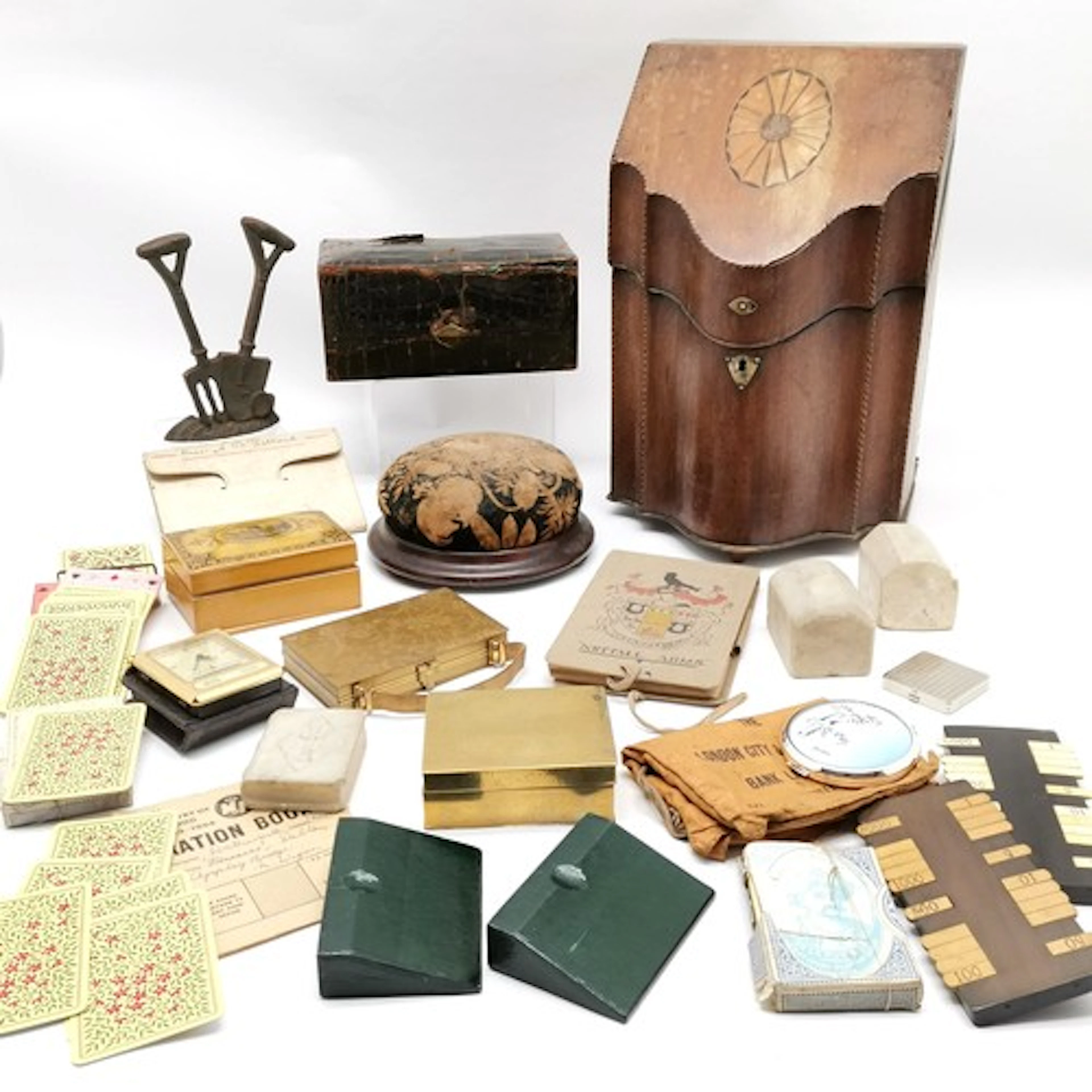 Qty of oddments inc Georgian knife box (a/f), Nuttall photo ...