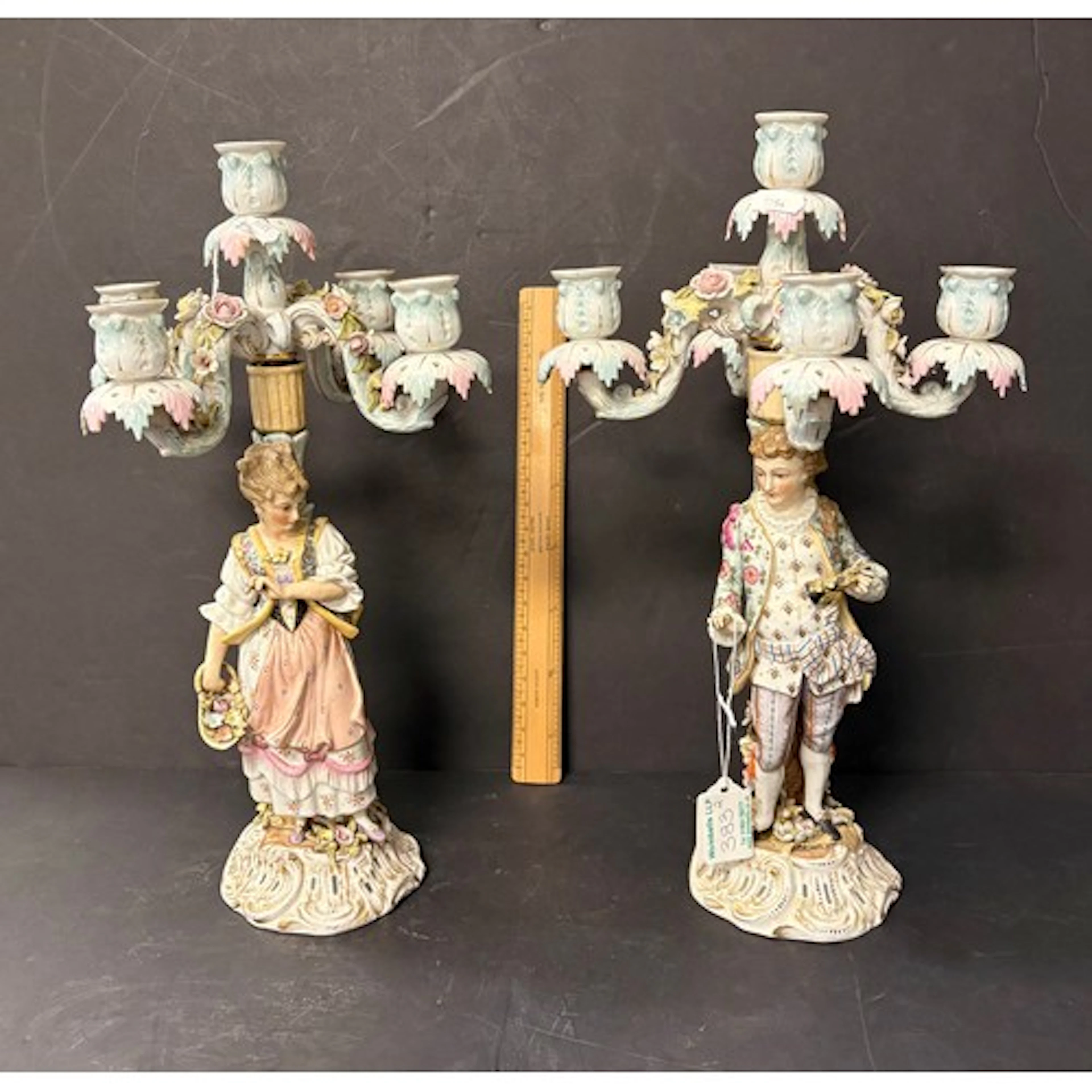 A pair of Augustus Rex porcelain figural candelabras 40cm ta...