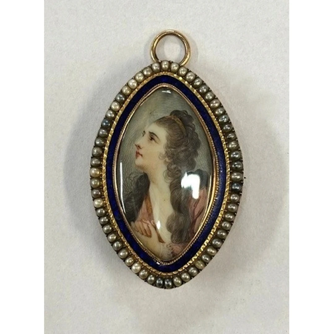 George III rose gold blue enamel and split pearl navette sha...