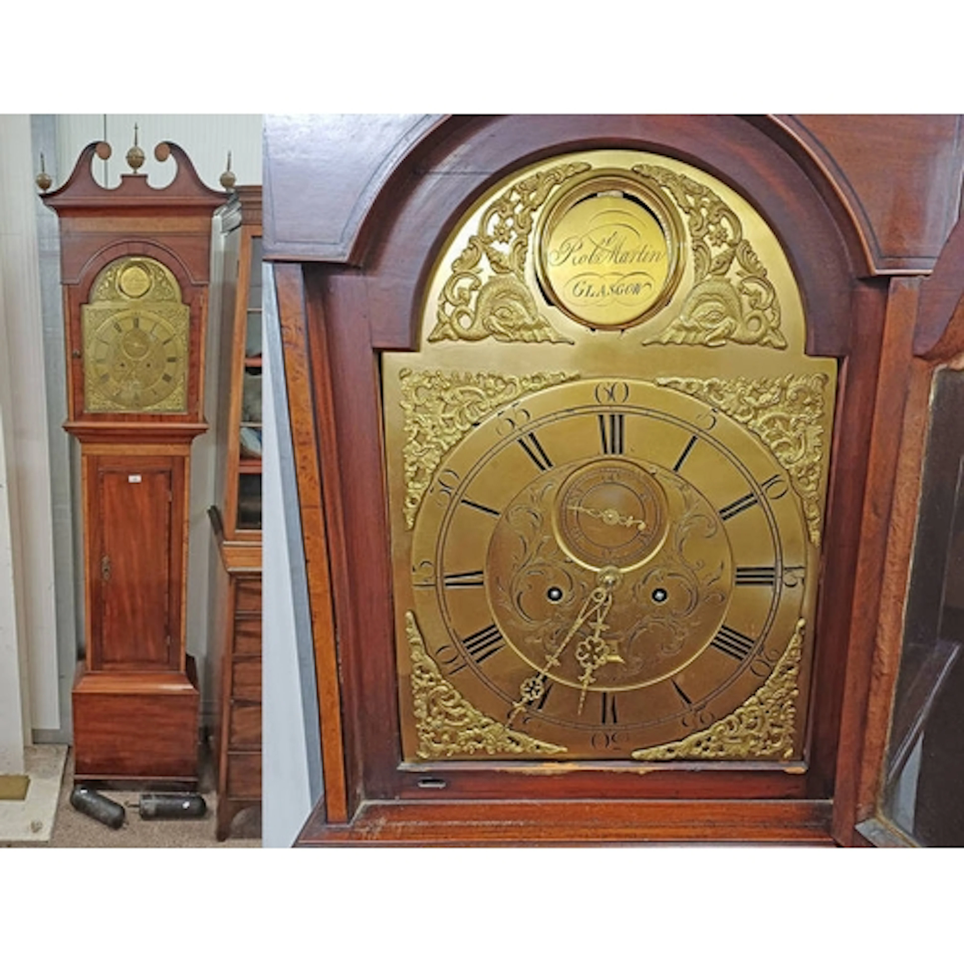 19TH CENTURY LONGCASE CLOCK WITH BURR INLAY & BRASS DIAL SIG...
