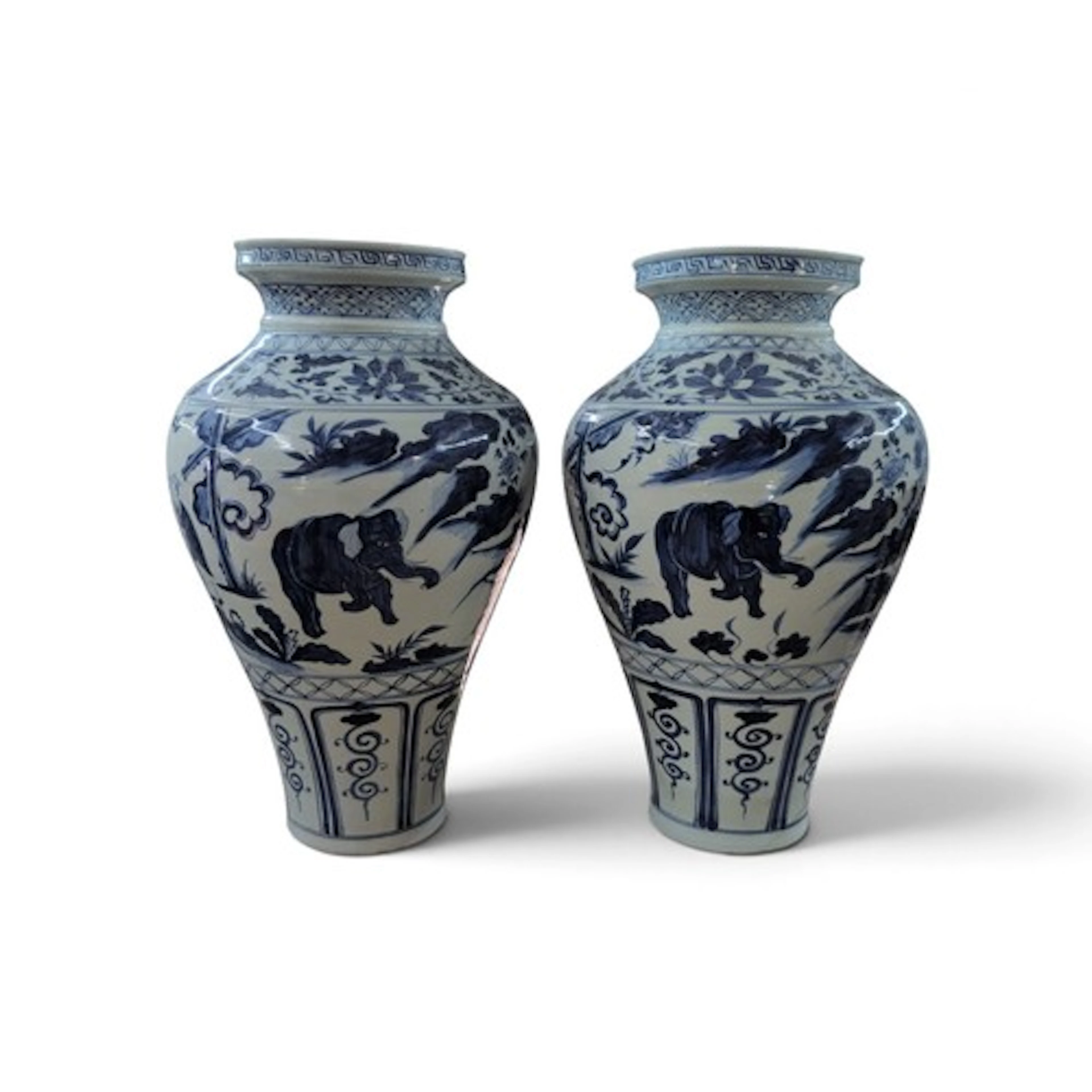 Pair of Chinese blue and white porcelain vases decorated wit...