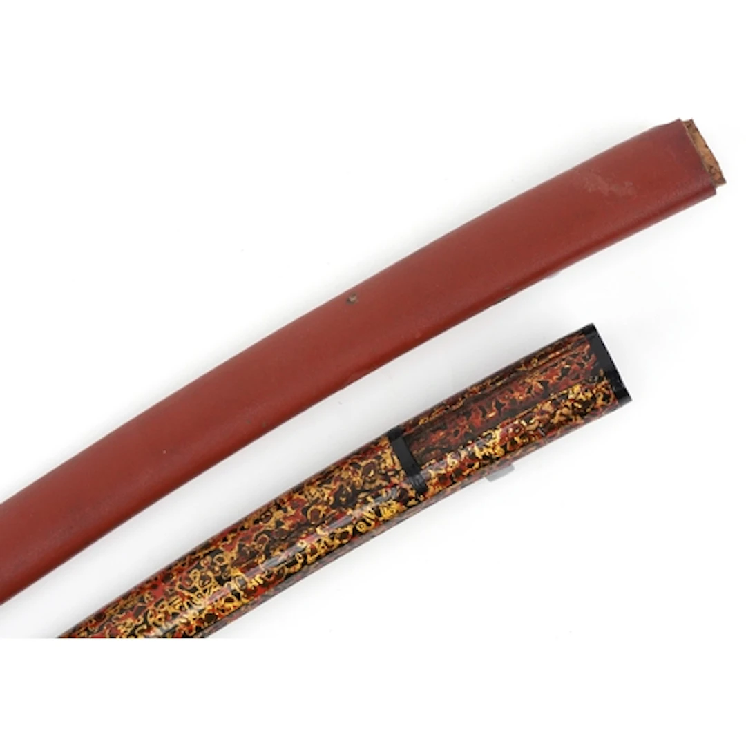 Two vintage Japanese wakizashi sword scabbards including a g...