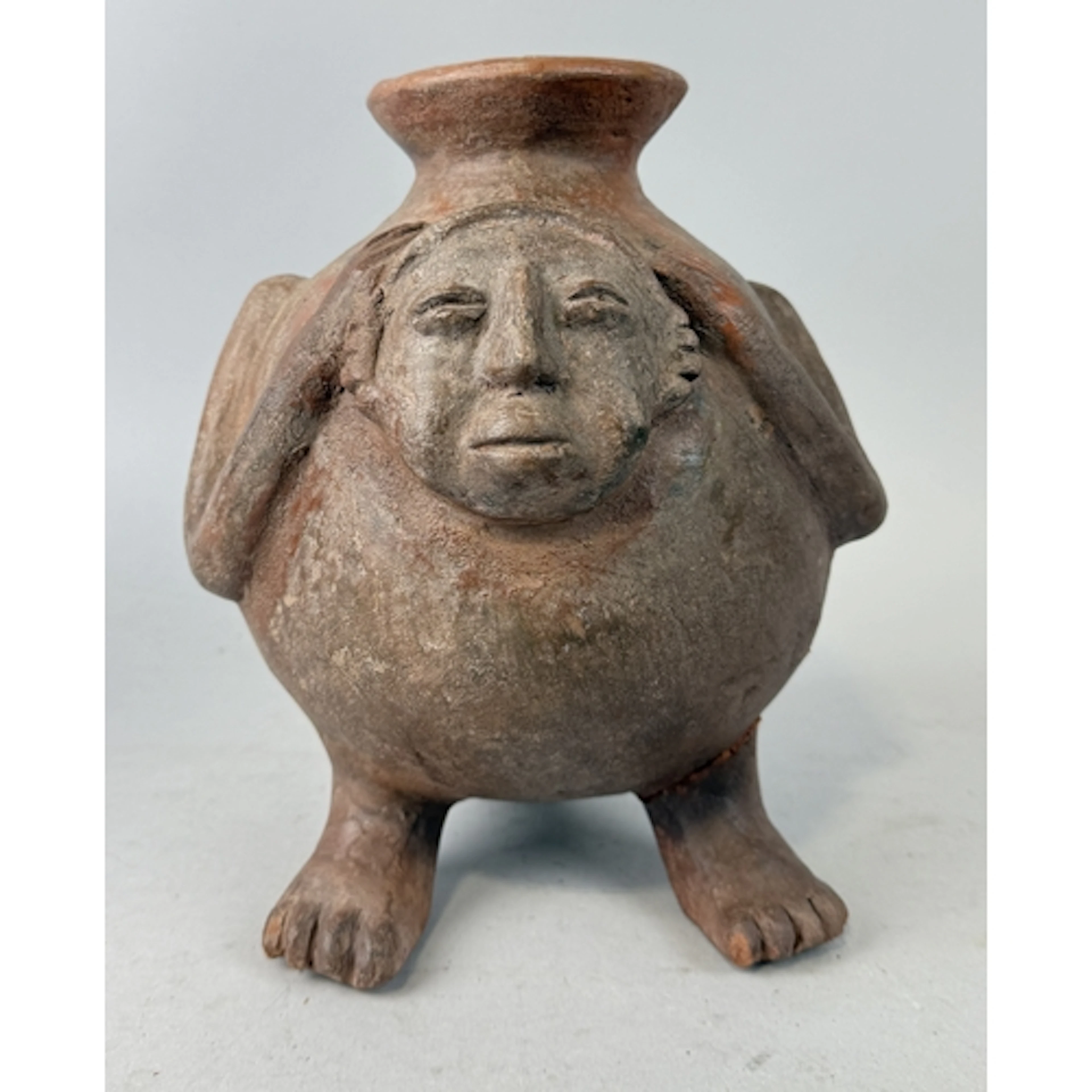 A PRE-COLUMBIAN STYLE TERRACOTTA FIGURAL POT 24cm H...