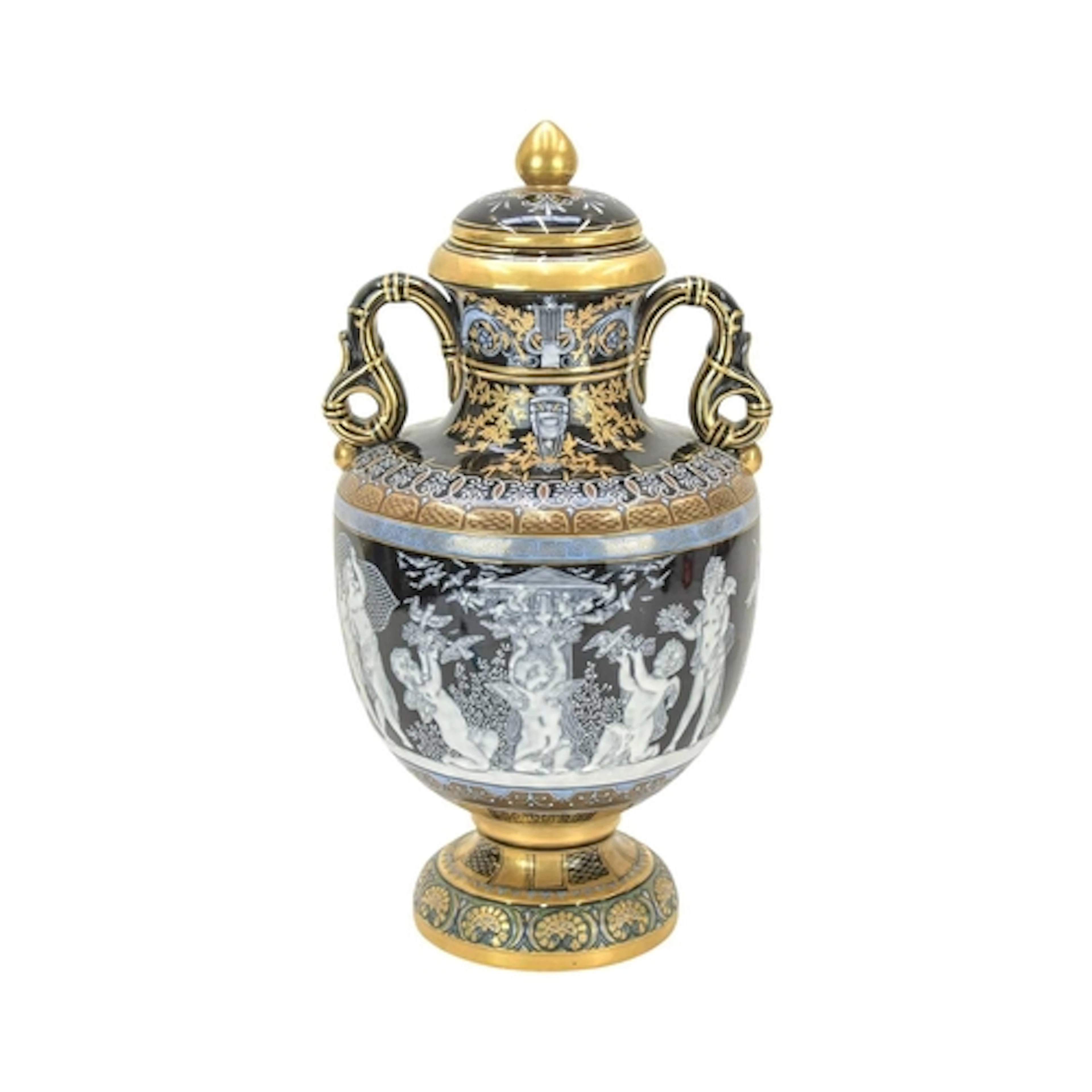 A Sevres style pate sur pate vase and cover. 20th century, d...