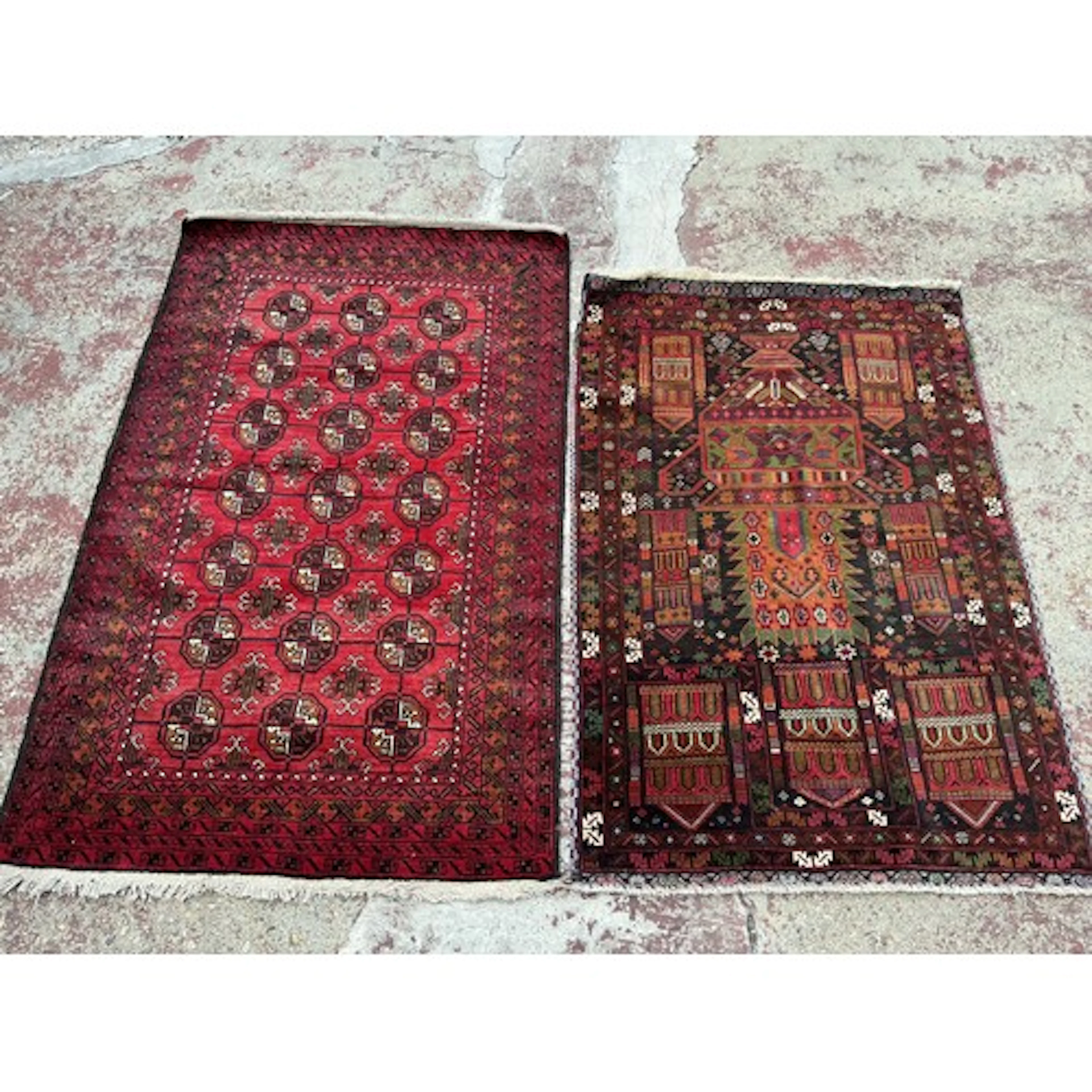 Two hand knotted rugs, approx 90cm x 140cm and 80cm x 125cm.