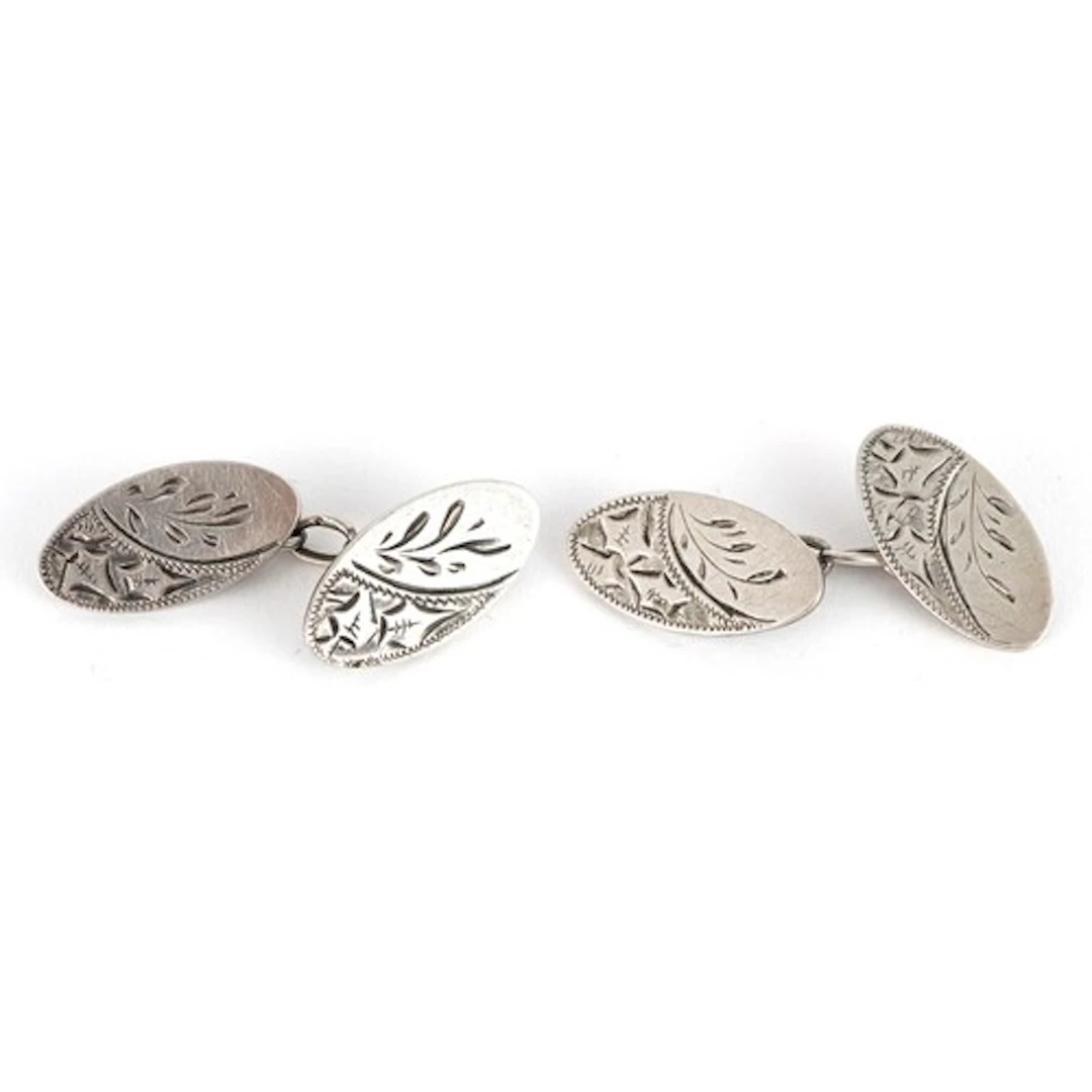 Pair of Victorian silver floral engraved cufflinks, 2.5cm in...