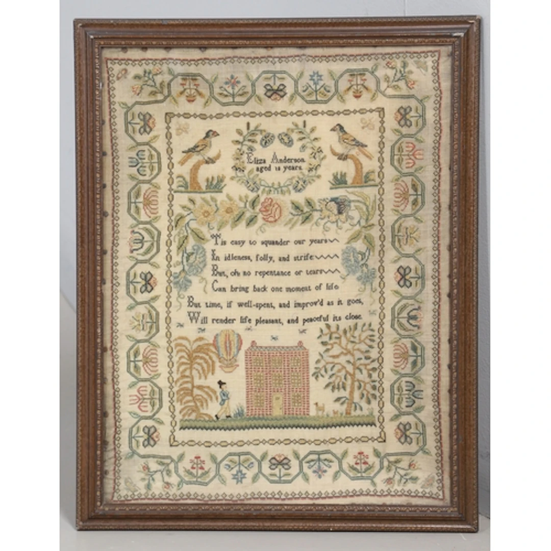A GEORGE III NEEDLEWORK PICTORIAL SAMPLER. by Eliza Anderson...