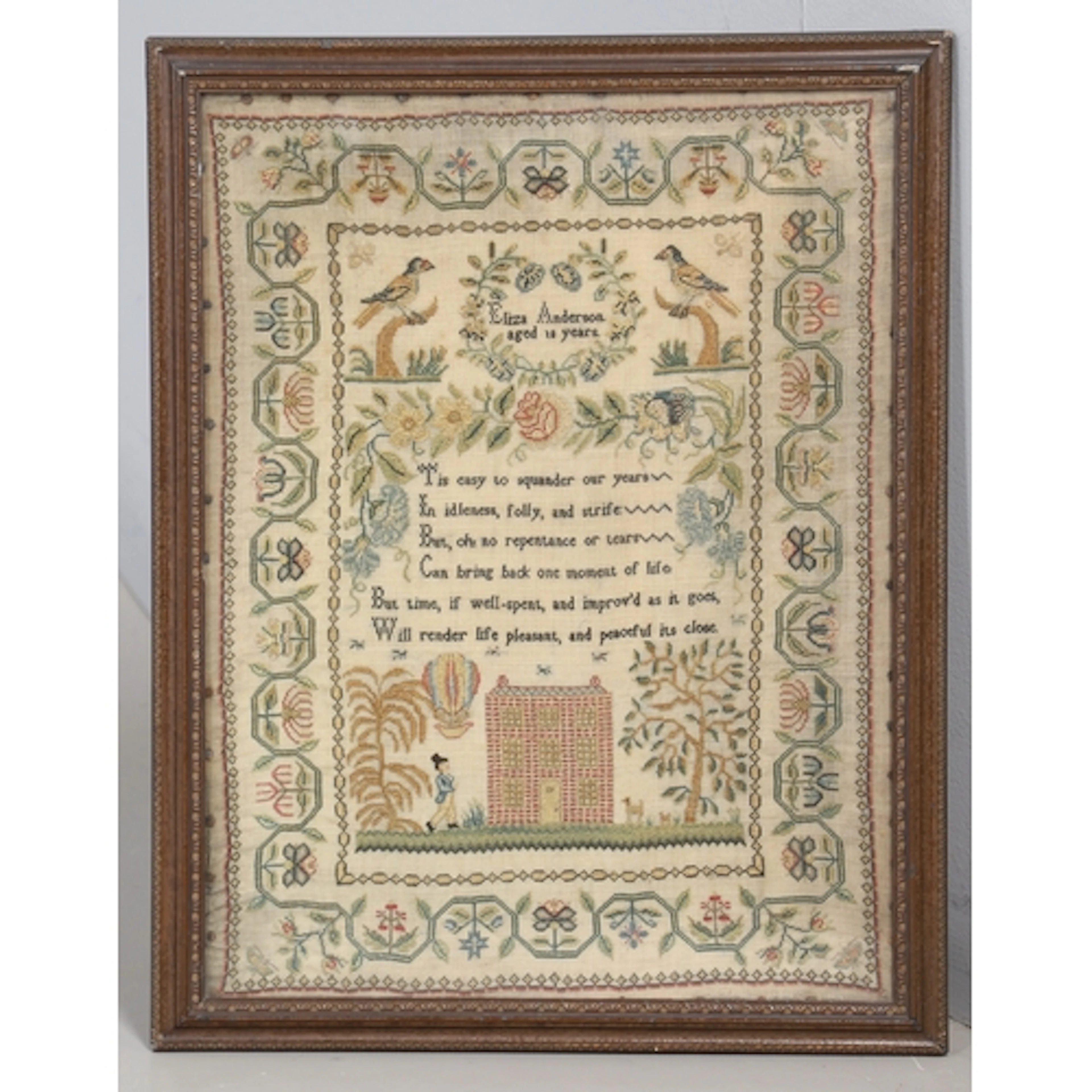 A GEORGE III NEEDLEWORK PICTORIAL SAMPLER. by Eliza Anderson...