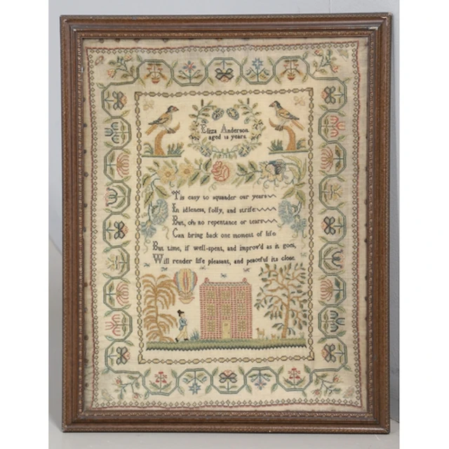 A GEORGE III NEEDLEWORK PICTORIAL SAMPLER. by Eliza Anderson...