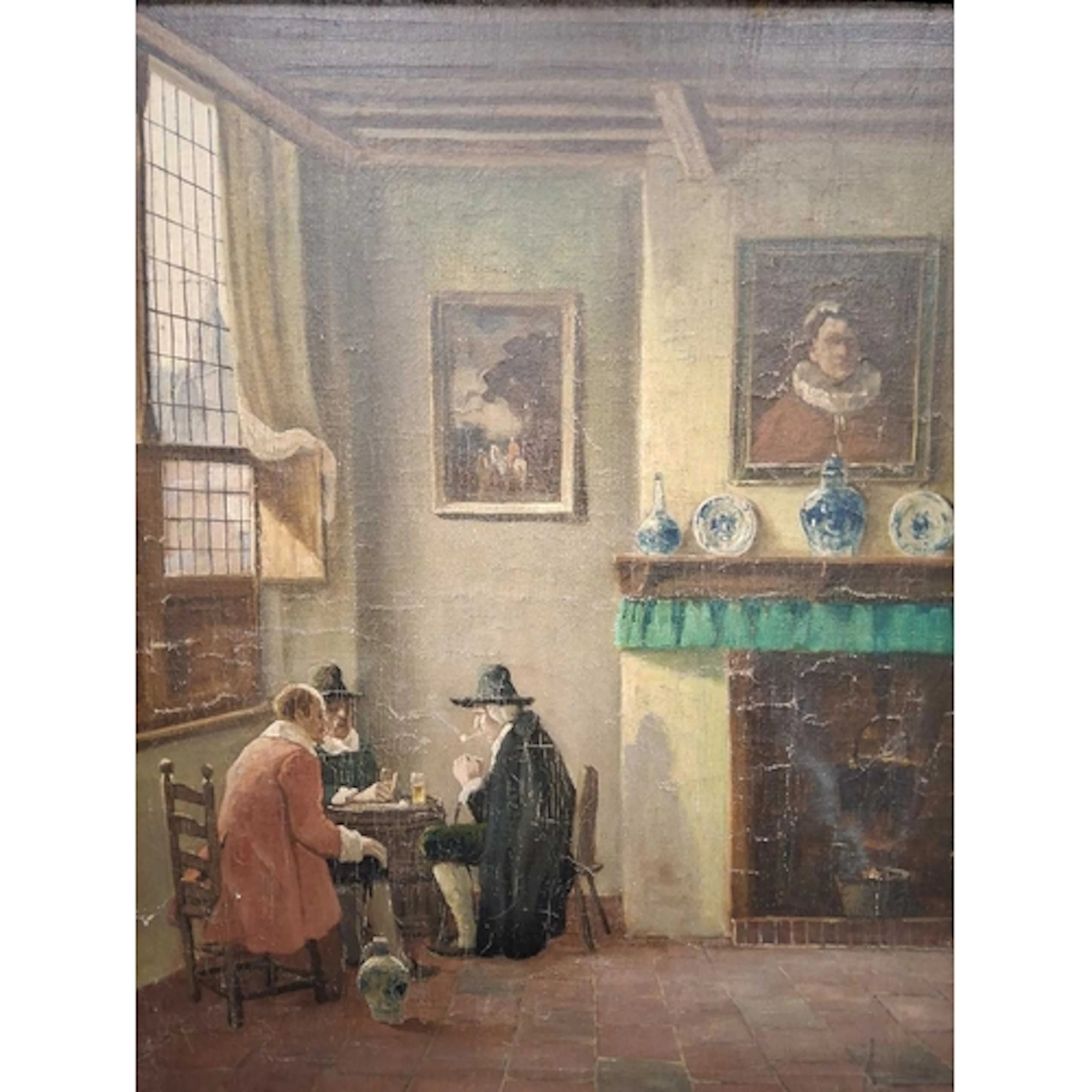 A VAN DER KELLEN, A MEETING, a Dutch genre scene, three figu...