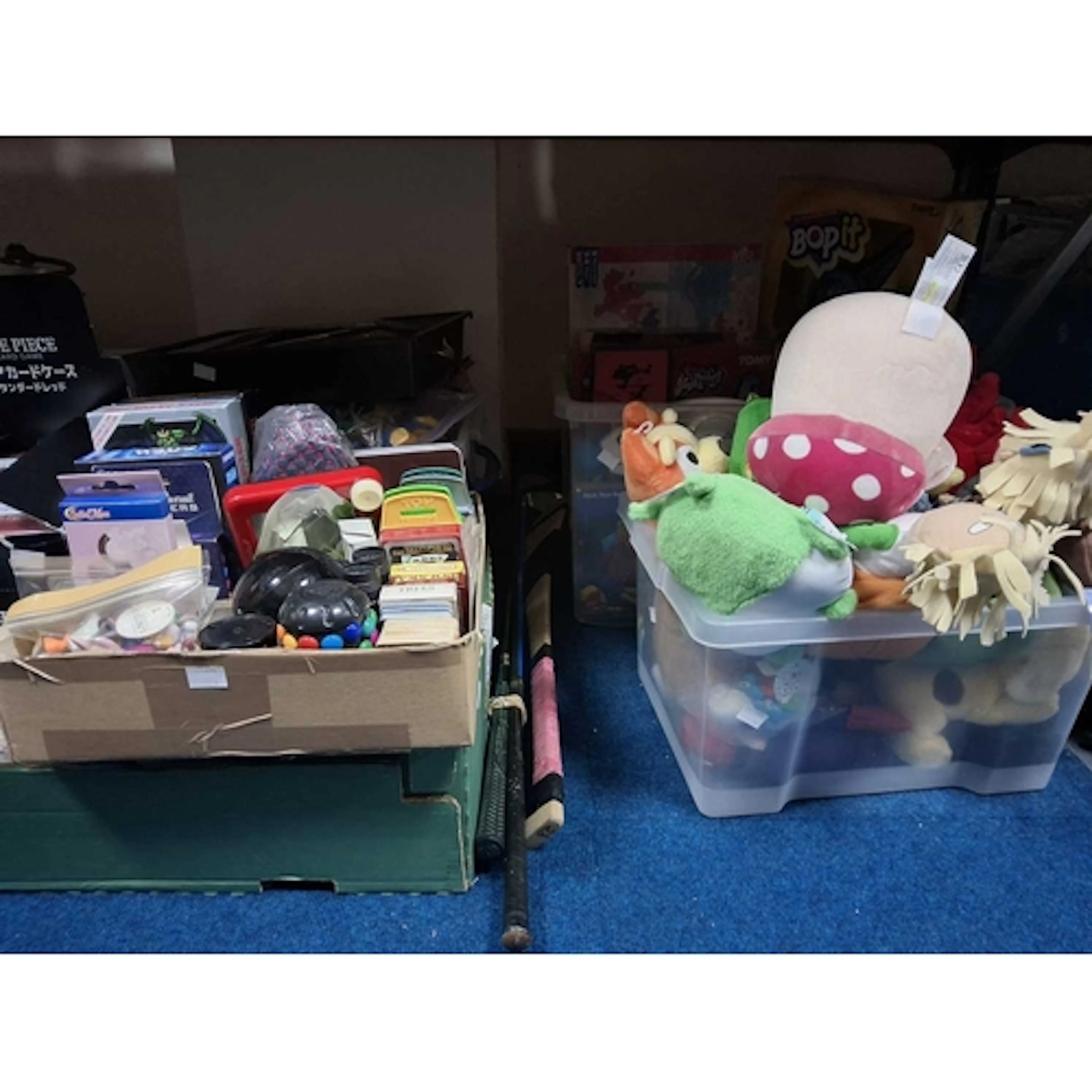 FIVE BOXES AND LOOSE SOFT TOYS, GAMES, SPARE PARTS AND INSTR...