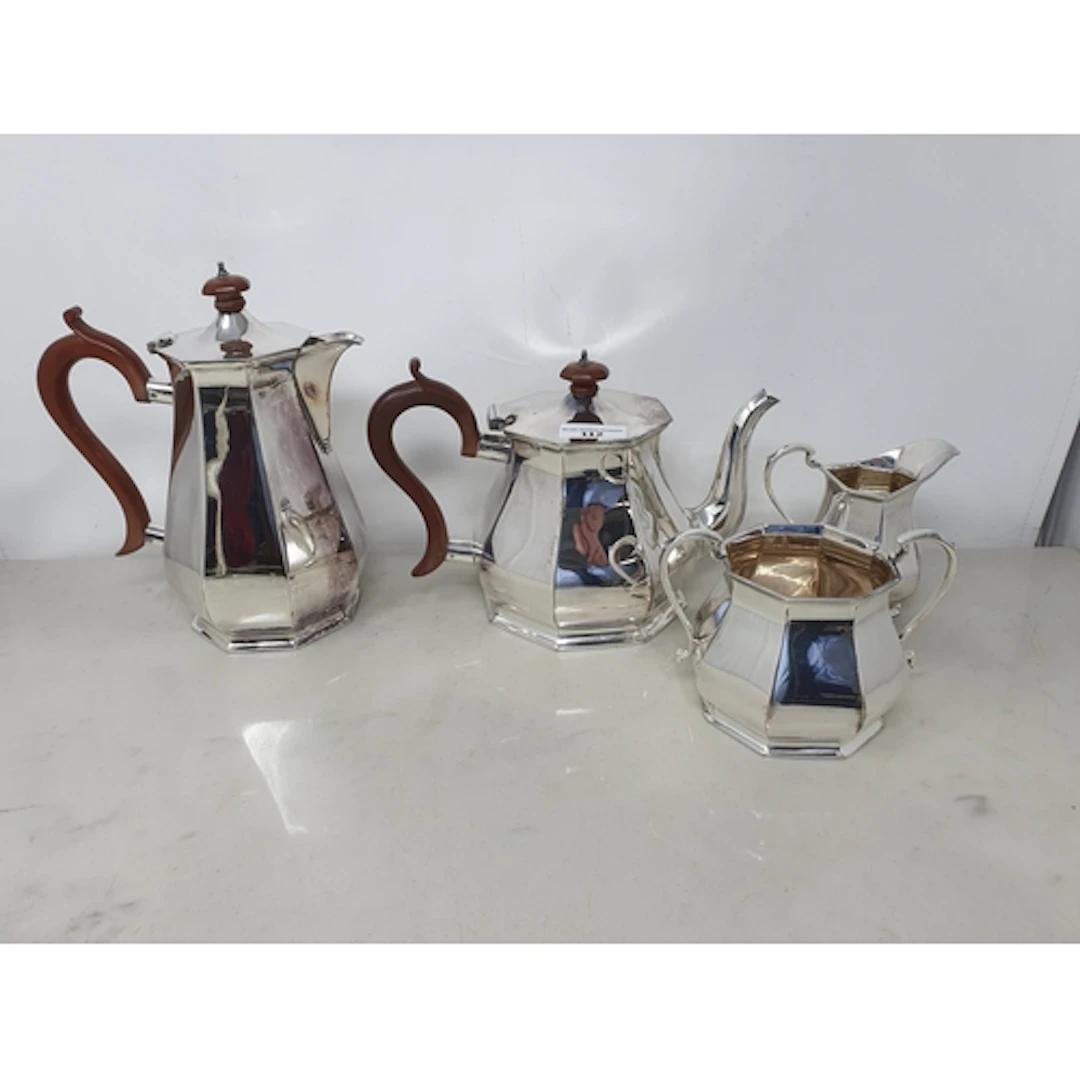 A plated four piece Tea Service of octagonal form, maker R &...