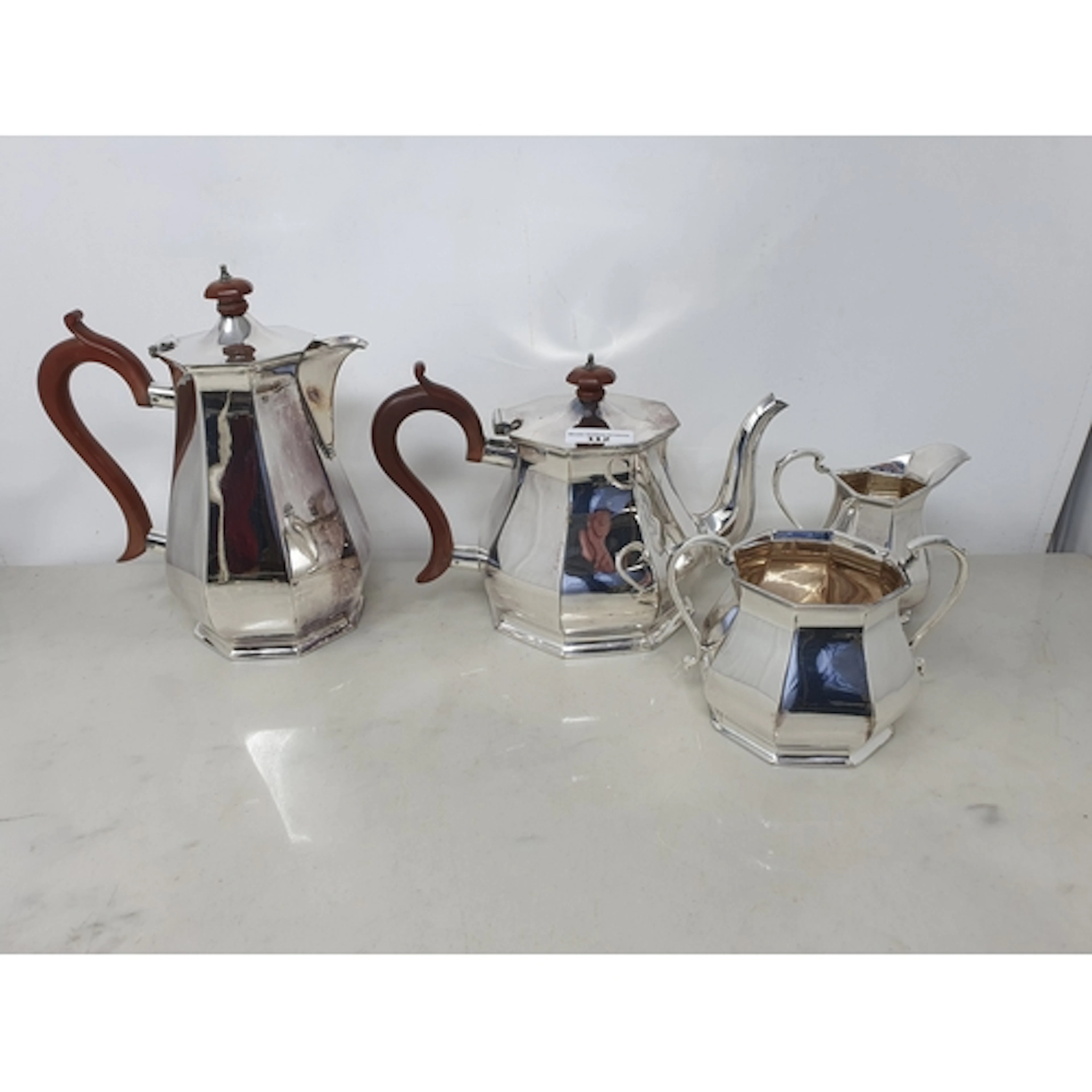 A plated four piece Tea Service of octagonal form, maker R &...