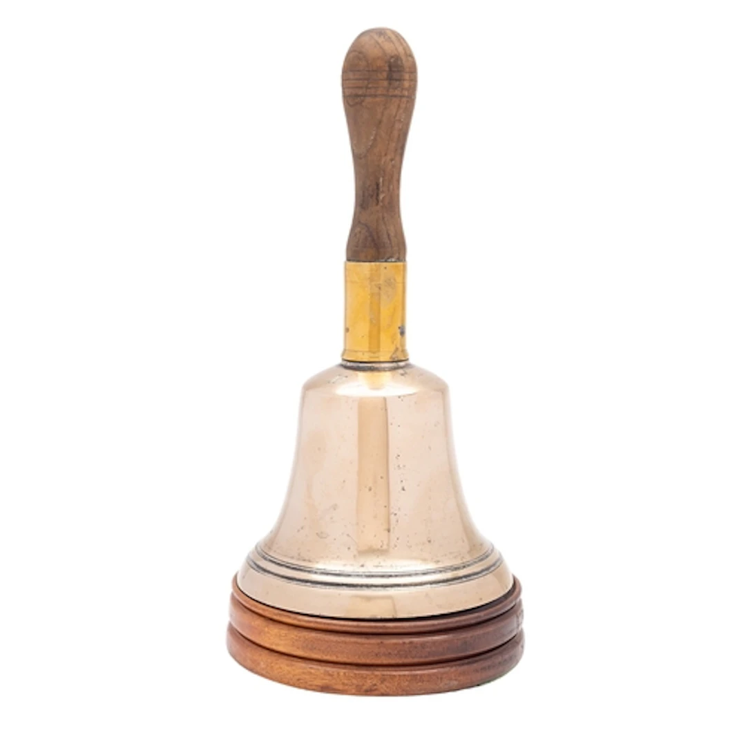 A Victorian bell-metal and turned hardwood handbell, last qu...
